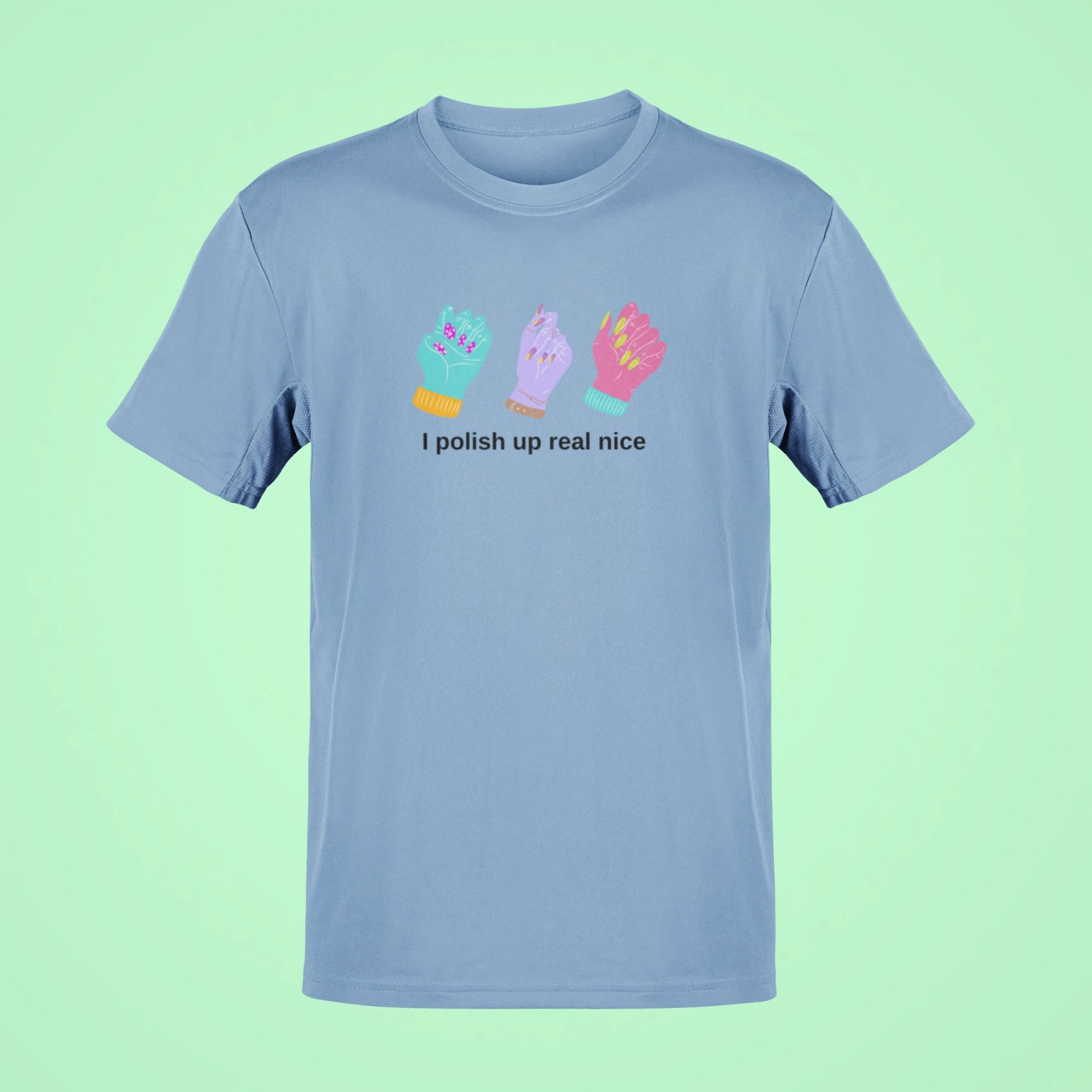 bejeweled i polish up real nice oversized t shirt baby blue