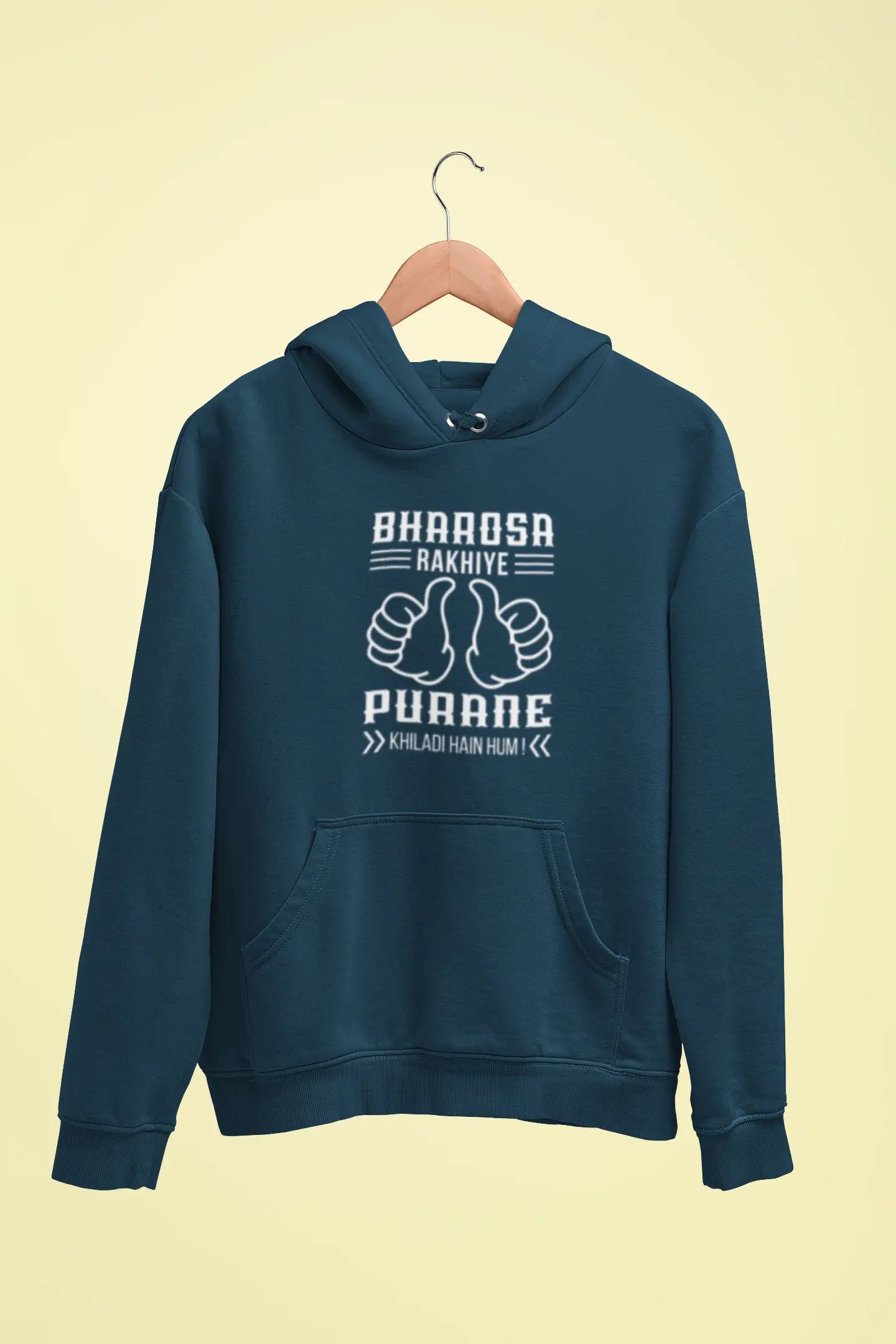 bharosa rakhiye purane khiladi hain hum unisex hoodie navy blue
