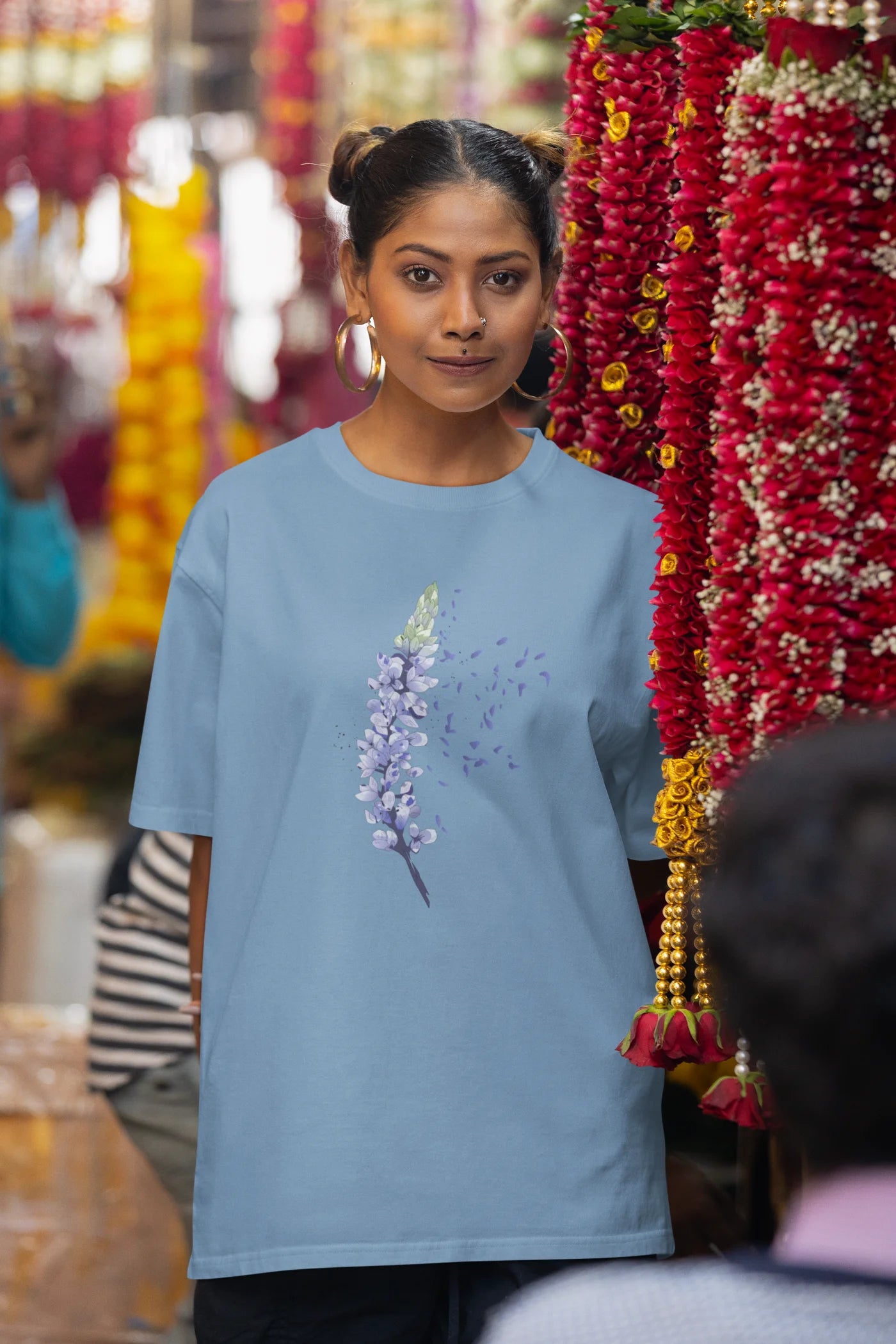 Oversized T-shirt met blauw bladmotief