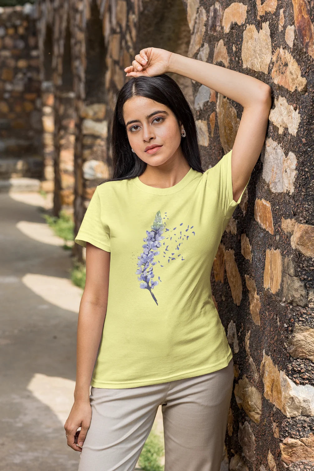 T-shirt met blauw blad