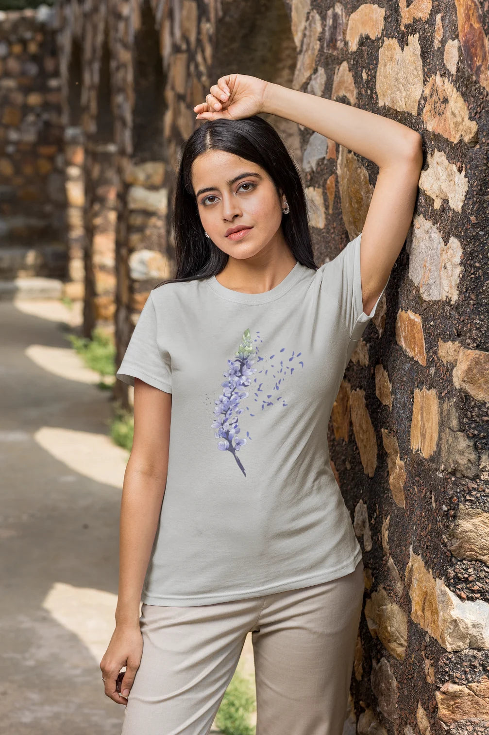 T-shirt met blauw blad