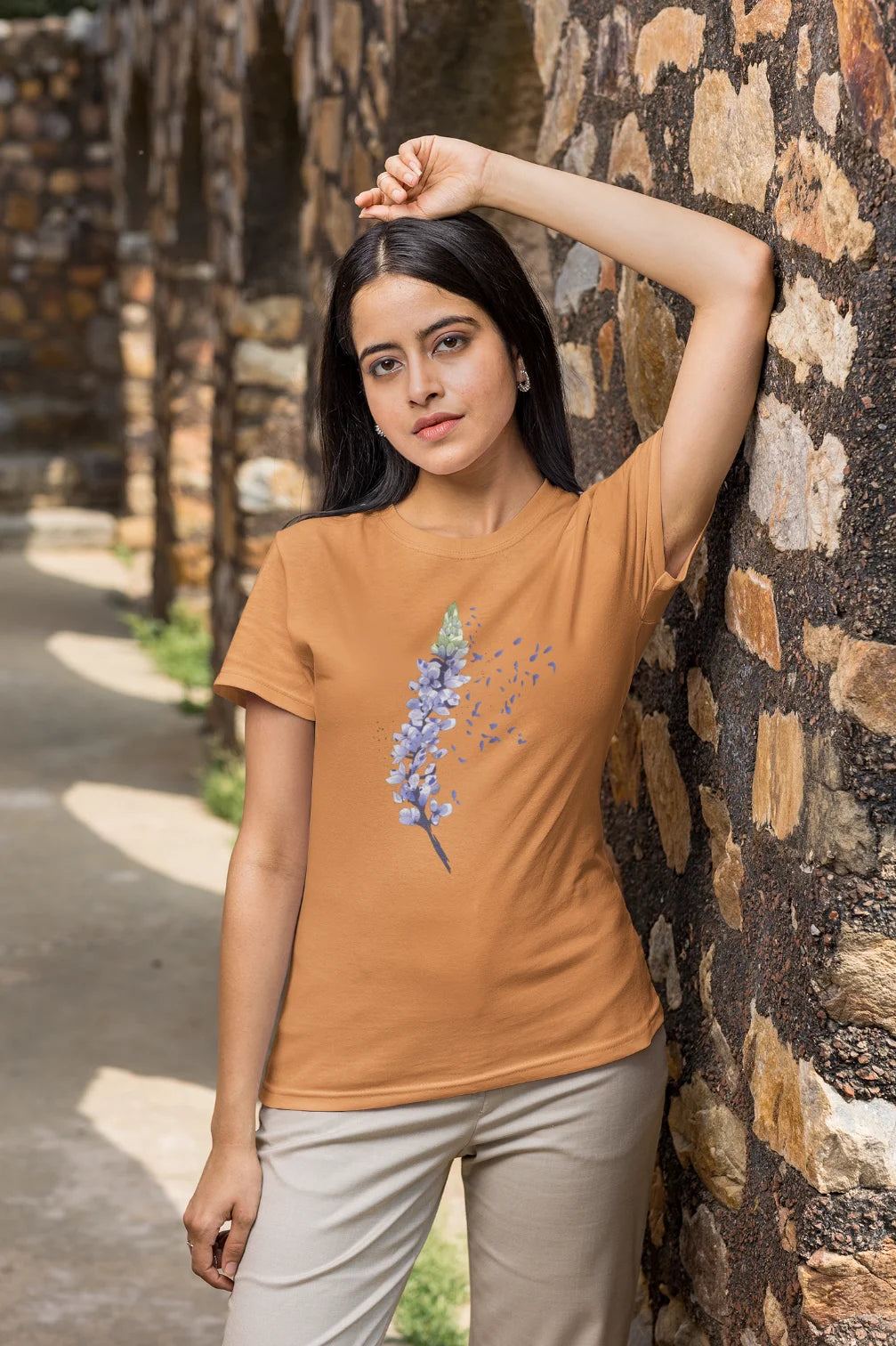T-shirt met blauw blad