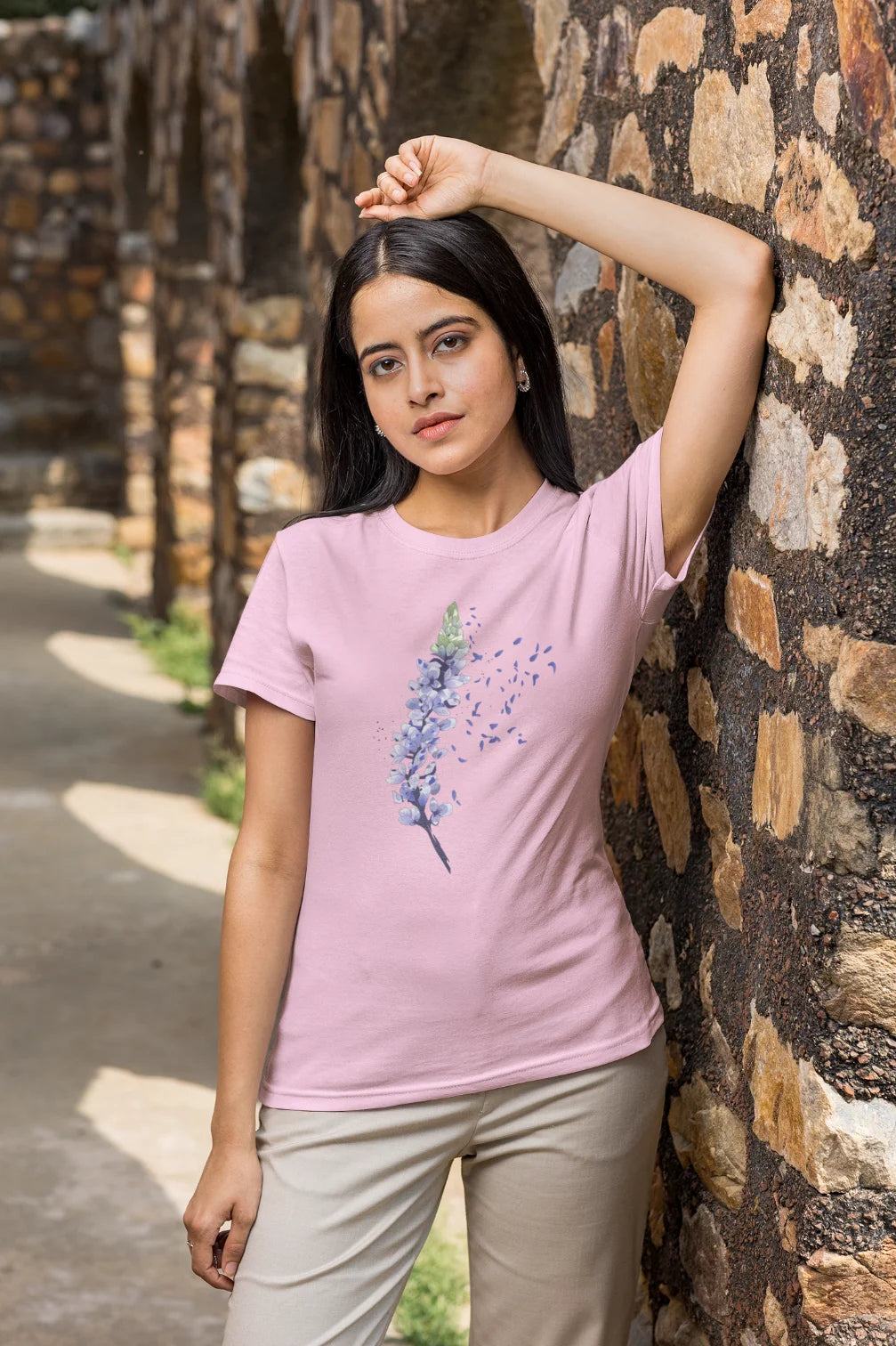 T-shirt met blauw blad