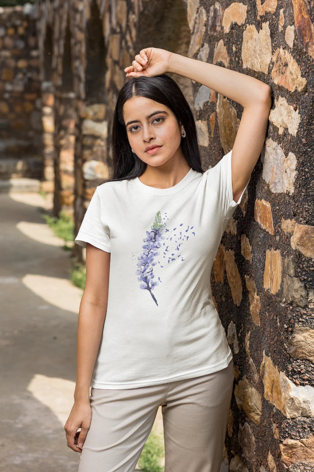 T-shirt met blauw blad