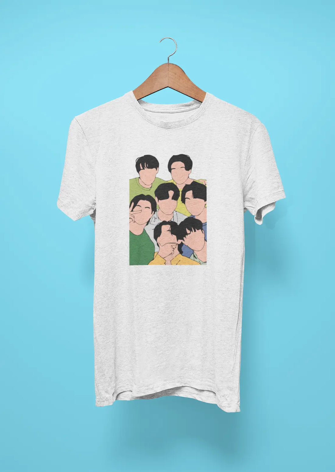 bts band members posing 2 sky blue