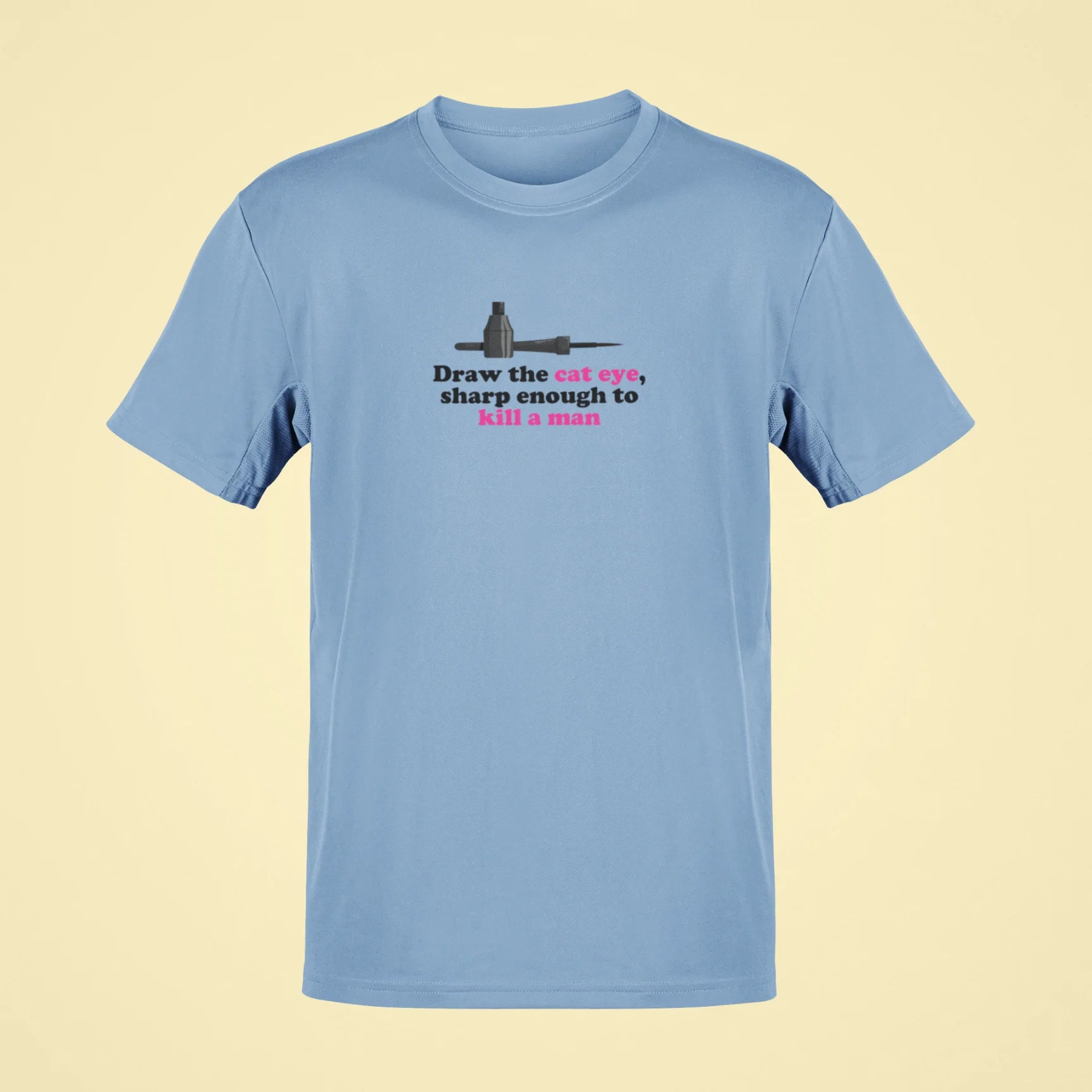 draw the cat eye sharp enough to kill a man oversized t shirt 2 baby blue