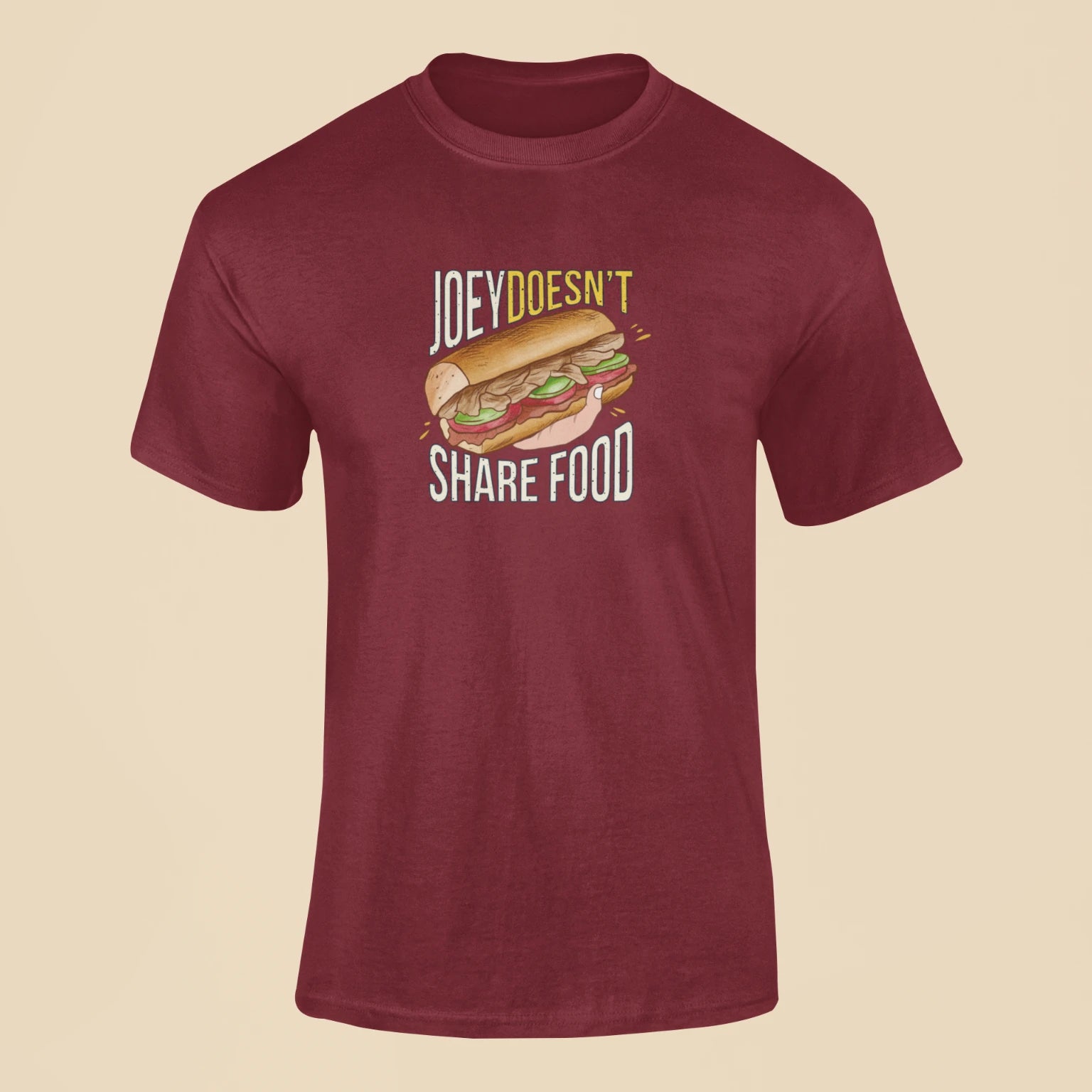 joey doesnt share food friends sitcom t shirt maroon