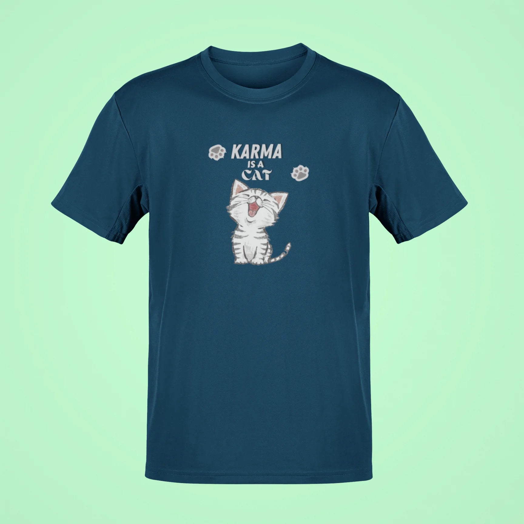 karma is a cat oversized t shirt 2 navy blue