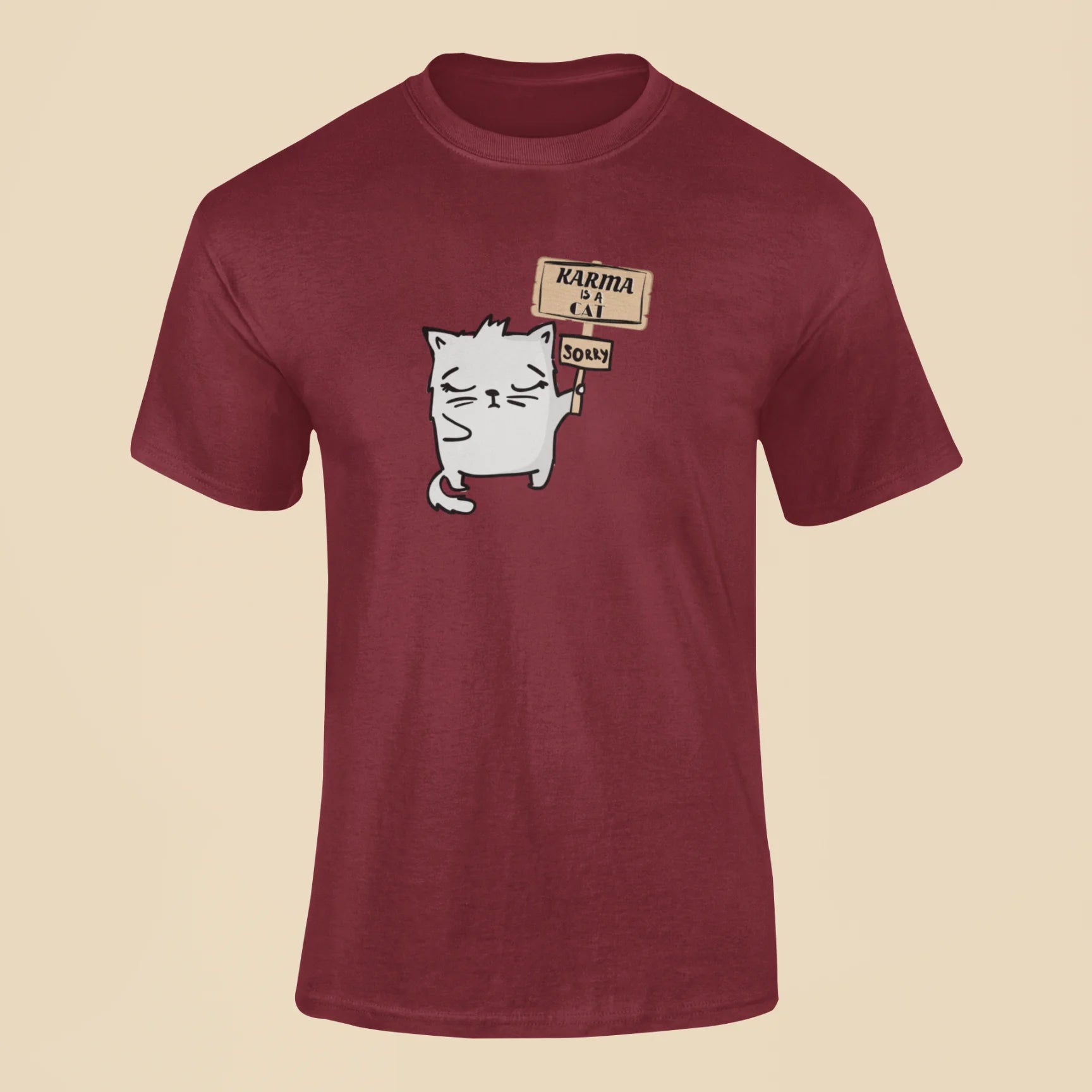karma is a cat t shirt 4 maroon