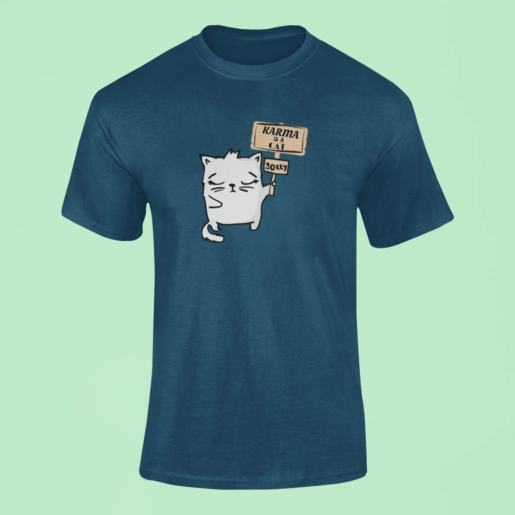 karma is a cat t shirt 4 navy blue