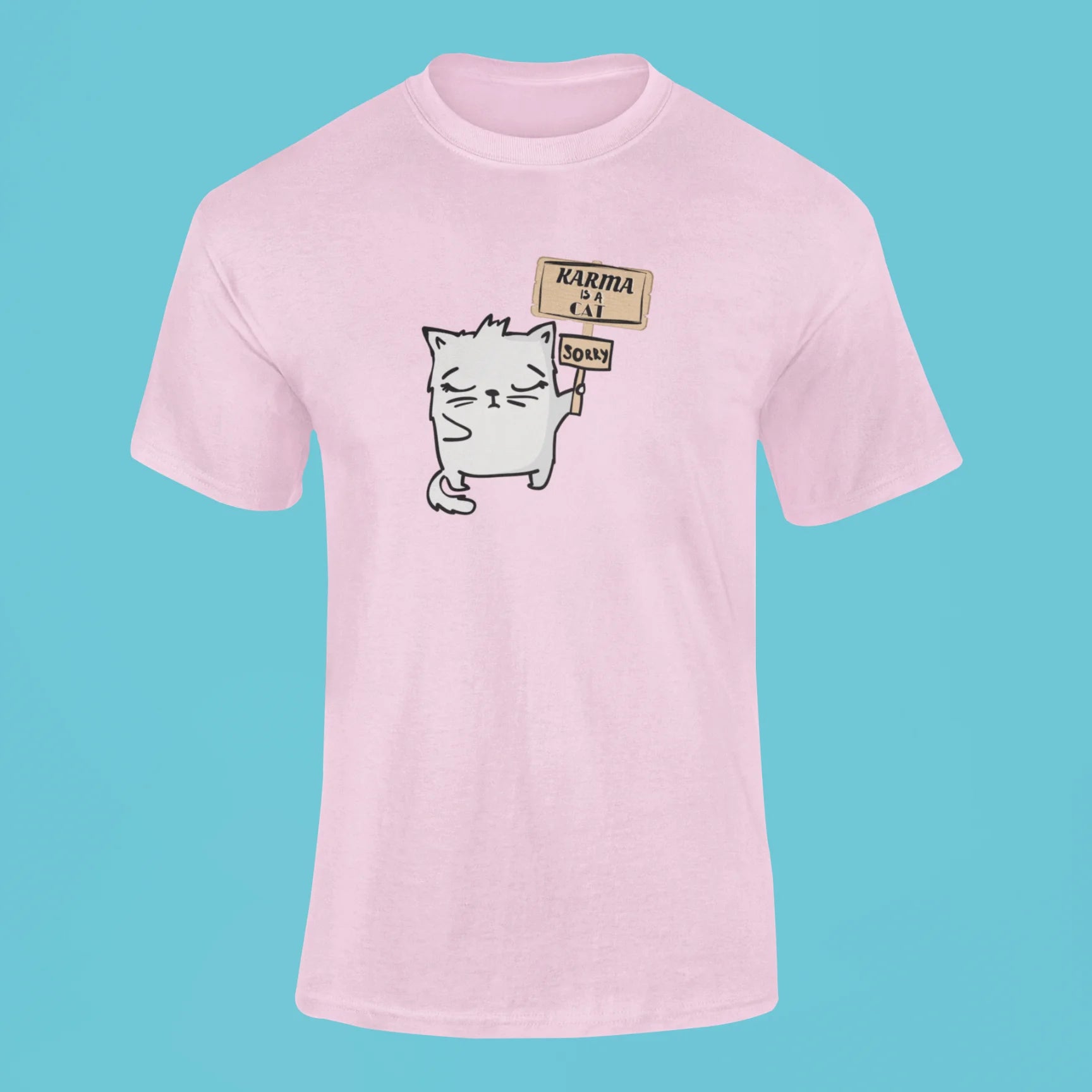 karma is a cat t shirt 4 pink