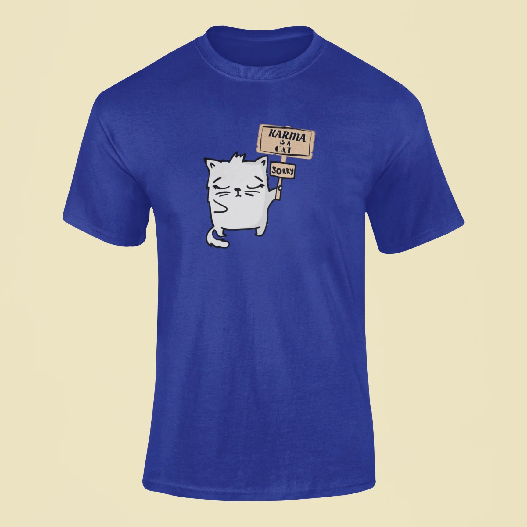 karma is a cat t shirt 4 royal blue