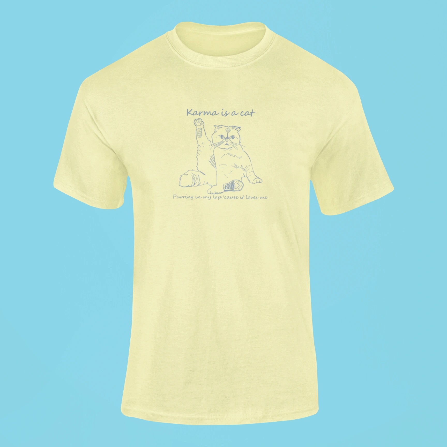 karma is a cat t shirt 6 butter yellow