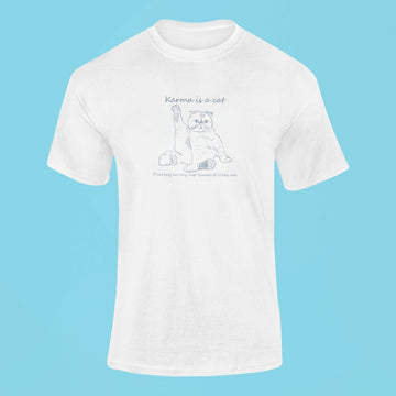 karma is a cat t shirt 6 white