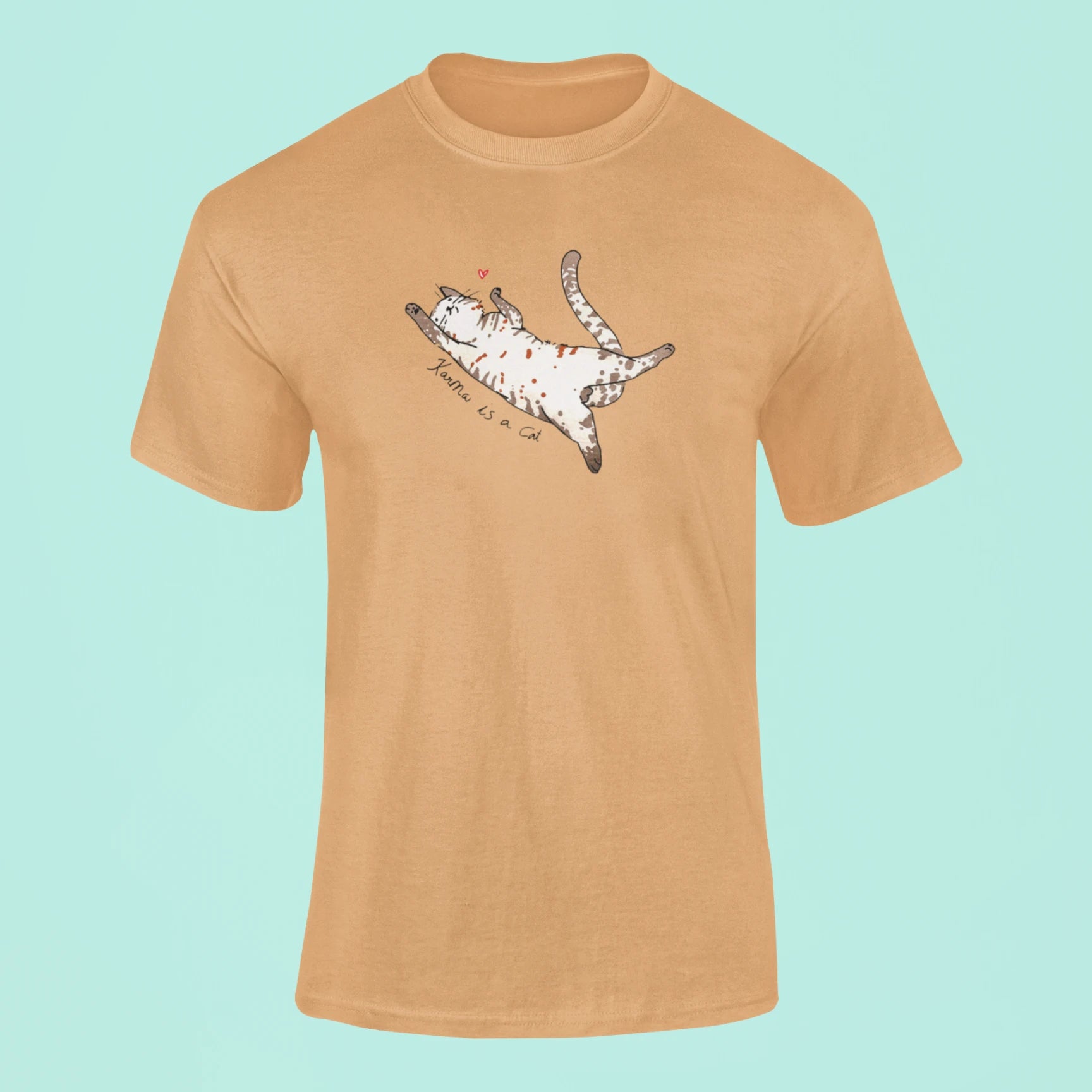 karma is a cat t shirt mustard yellow 1