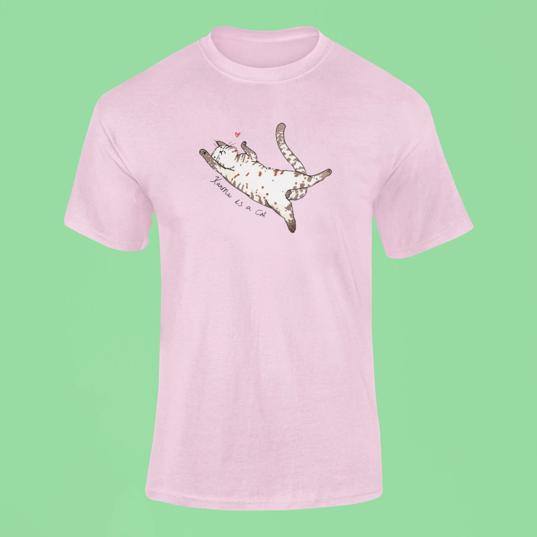karma is a cat t shirt pink 1