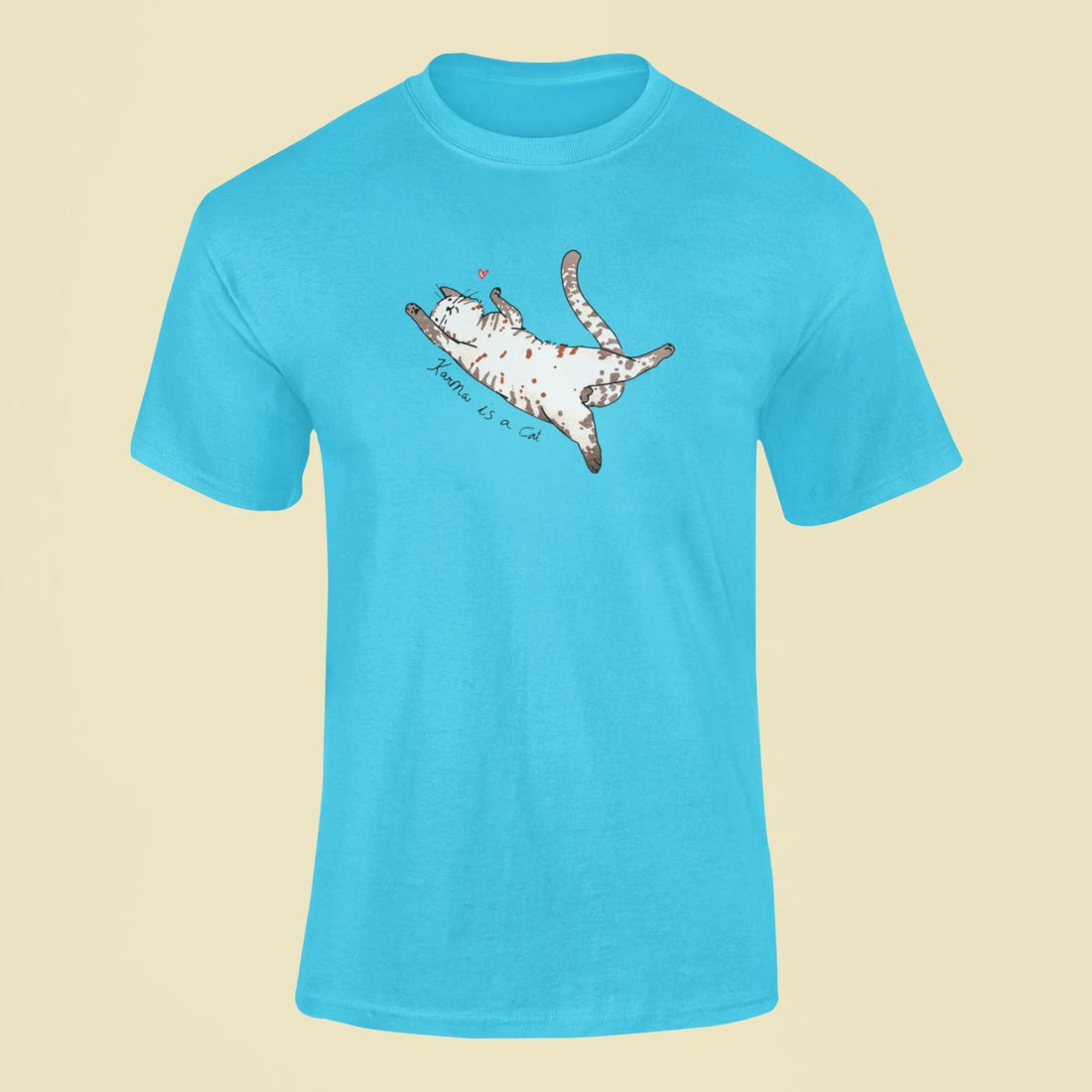 karma is a cat t shirt sky blue 1