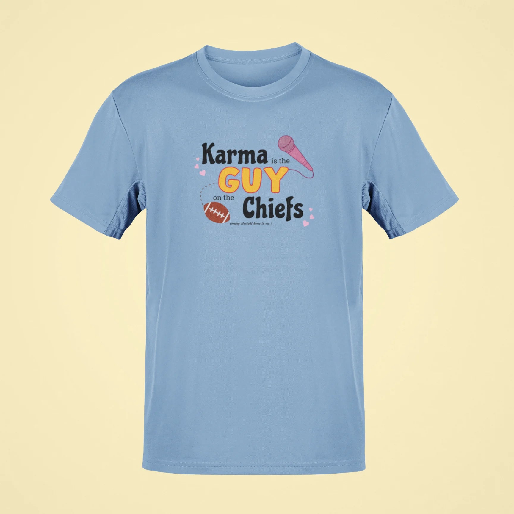 karma is the guy on the chiefs coming straight home to me oversized t shirt baby blue
