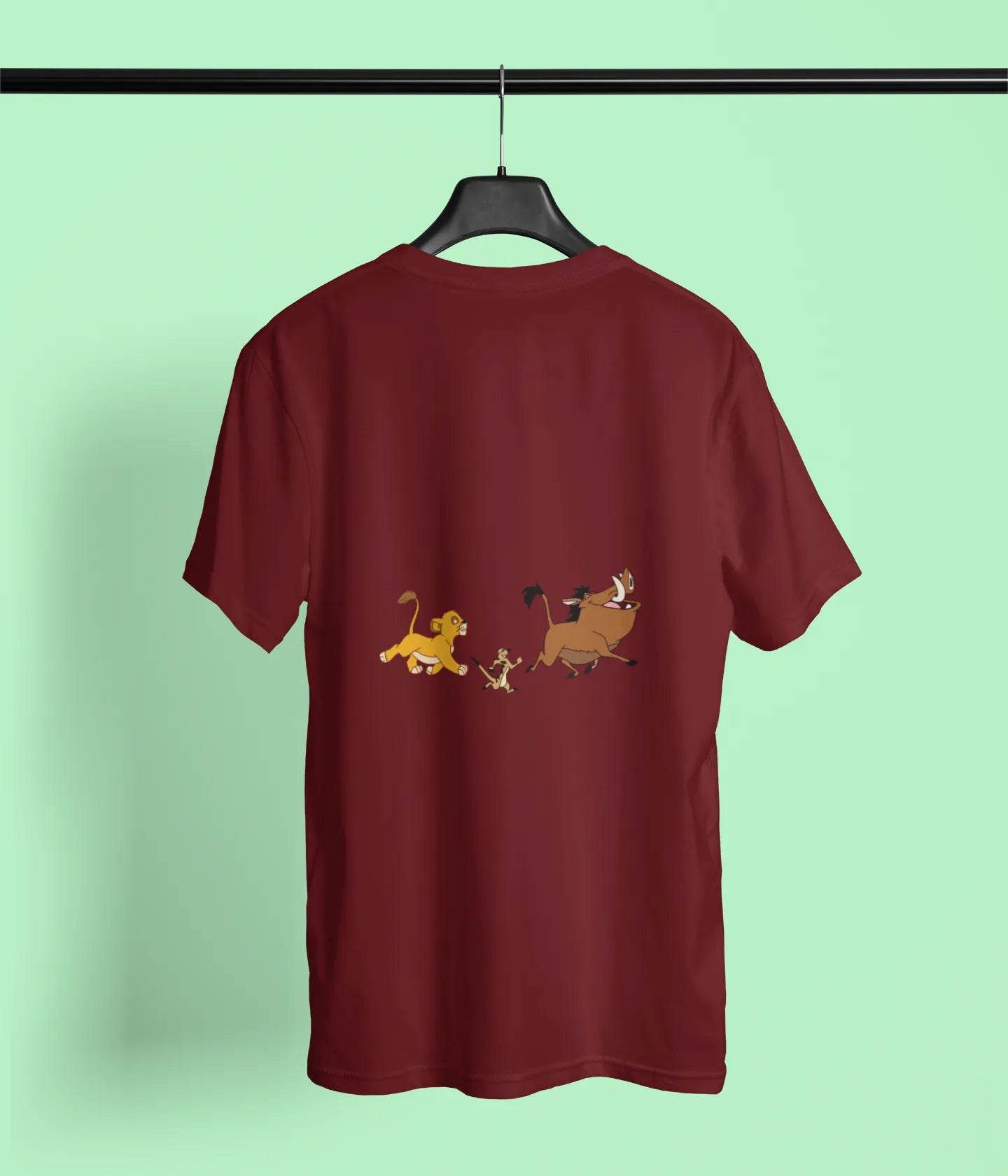 lion king simba pumbaa timon back print t shirt maroon