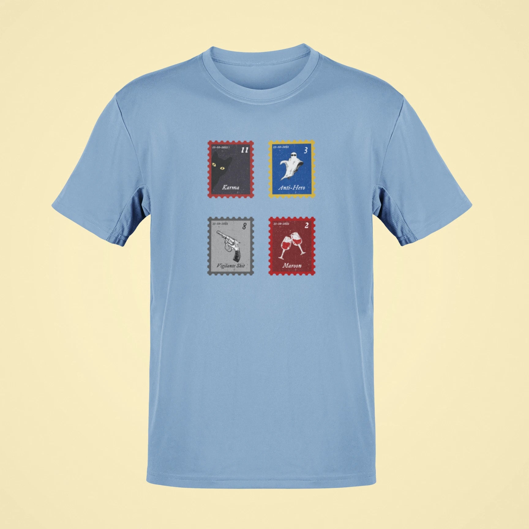 midnights song stamps karma oversized t shirt baby blue