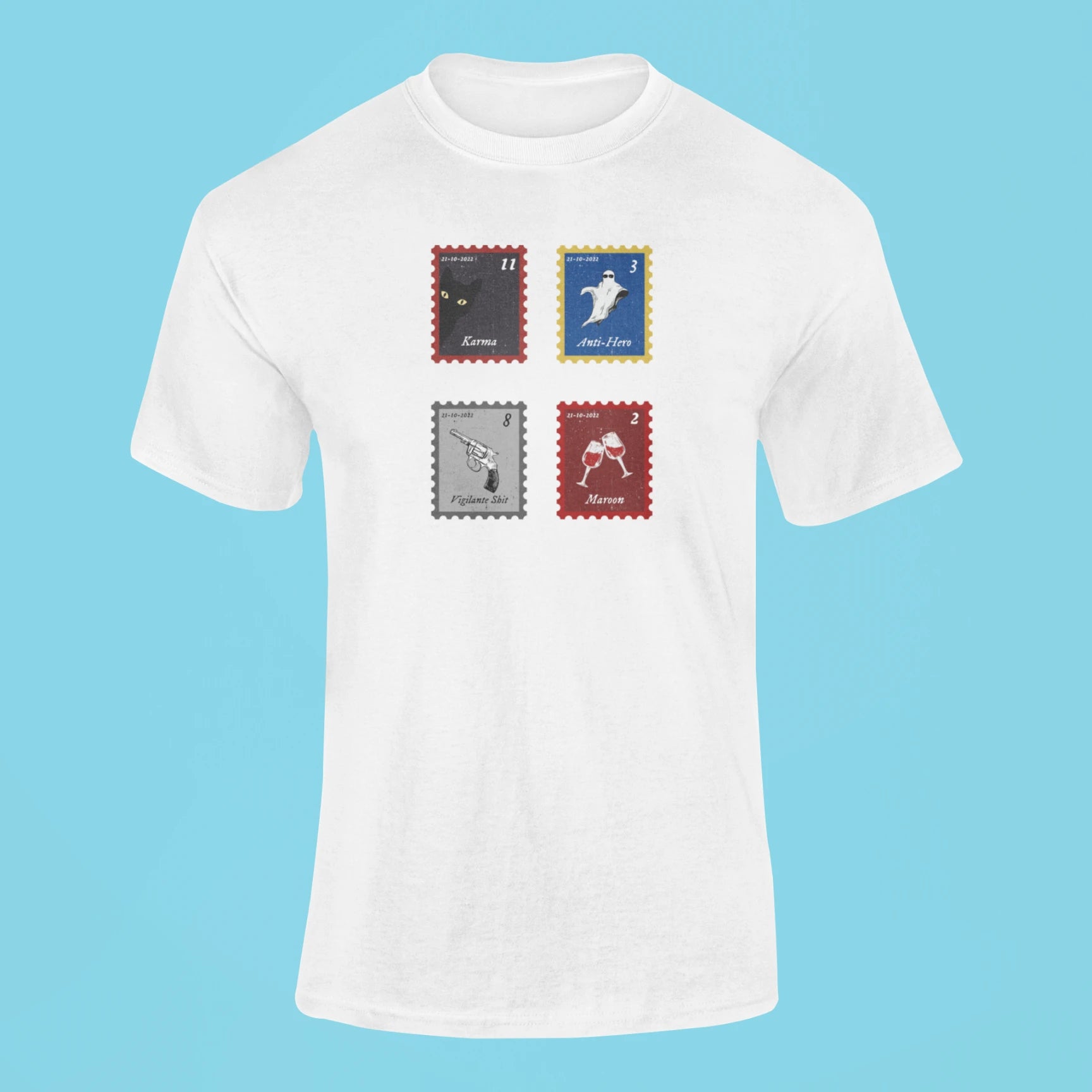 midnights song stamps karma t shirt white