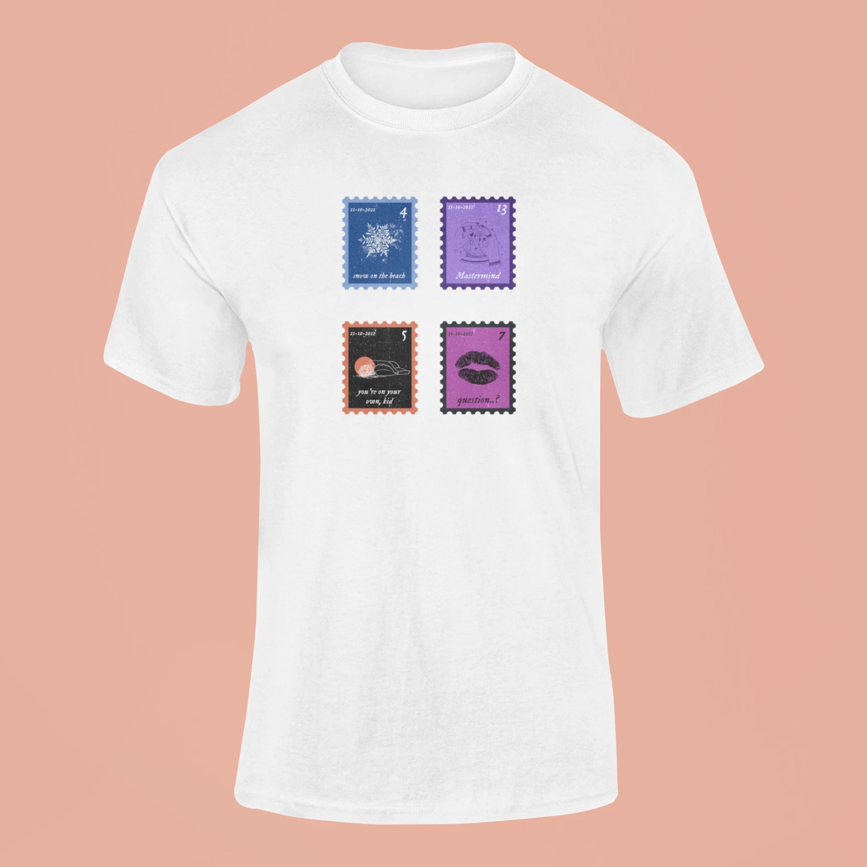 midnights song stamps snow on the beach t shirt white