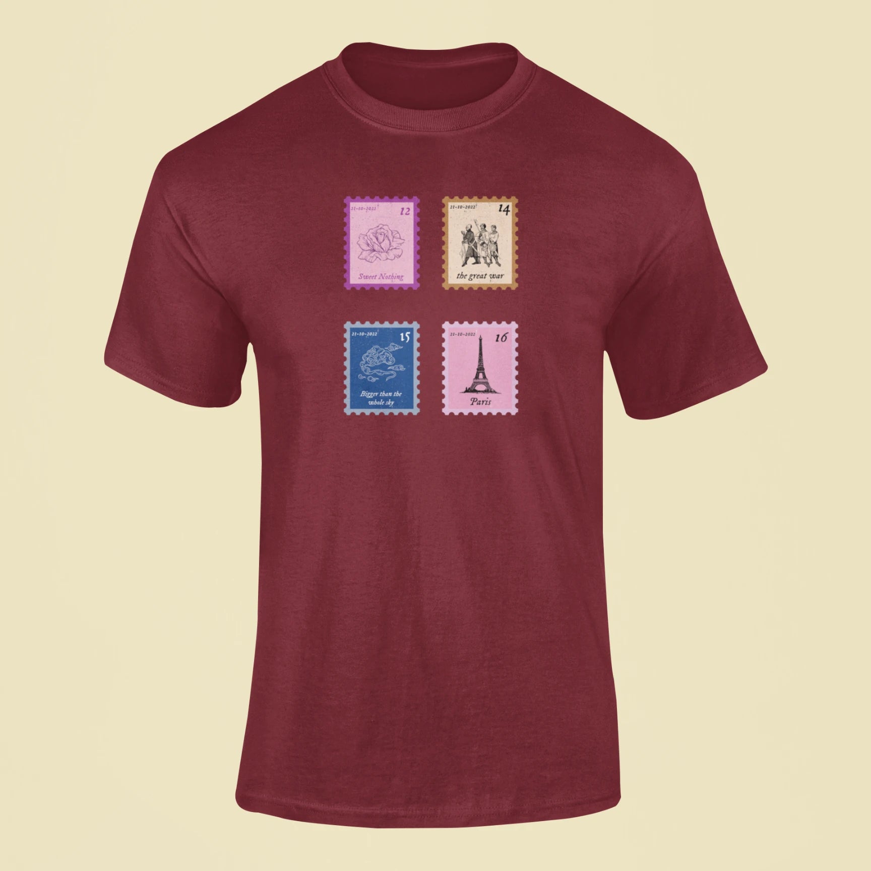 midnights song stamps sweet nothing t shirt maroon