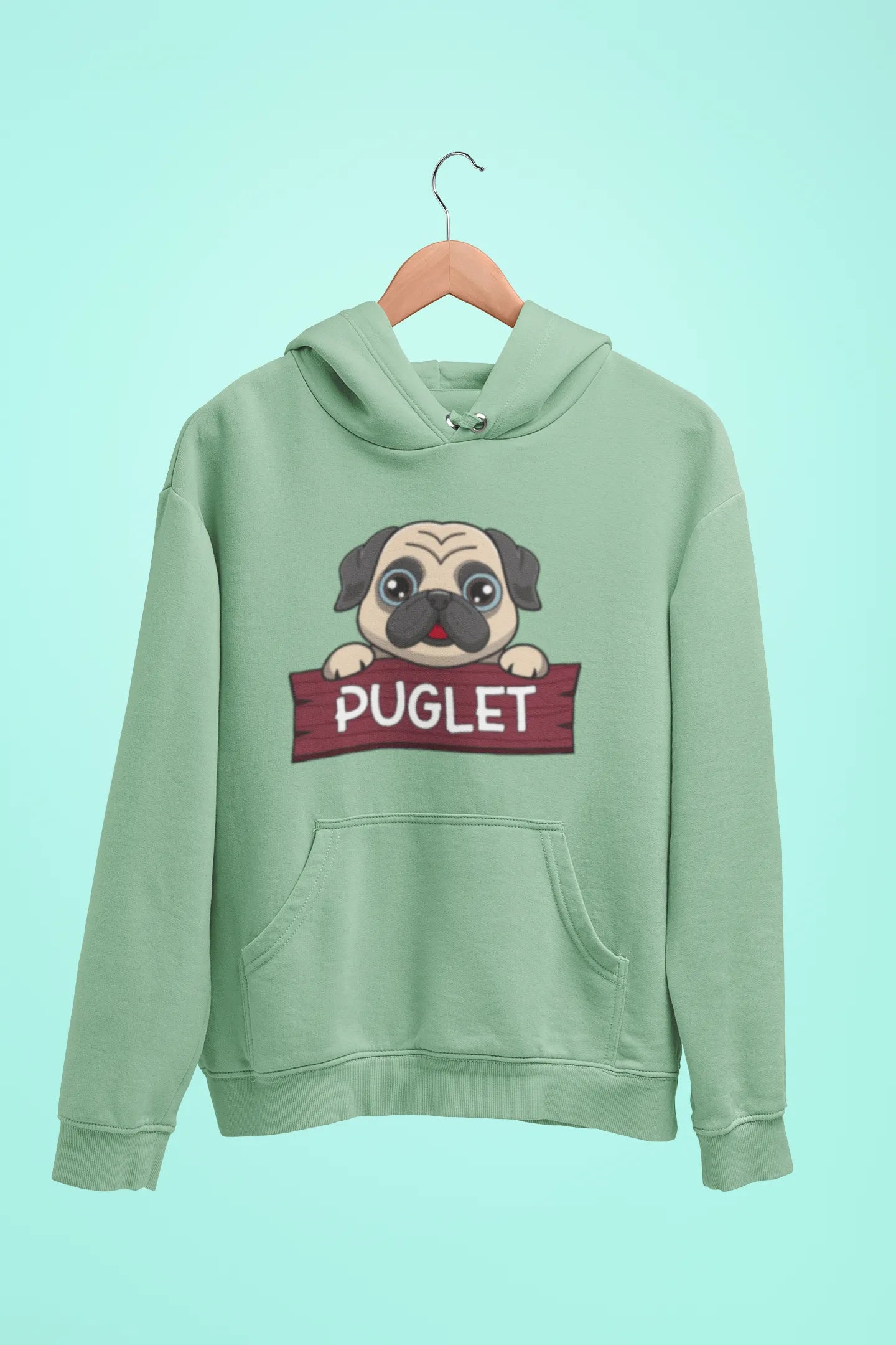 pug puglet unisex hoodie mint green