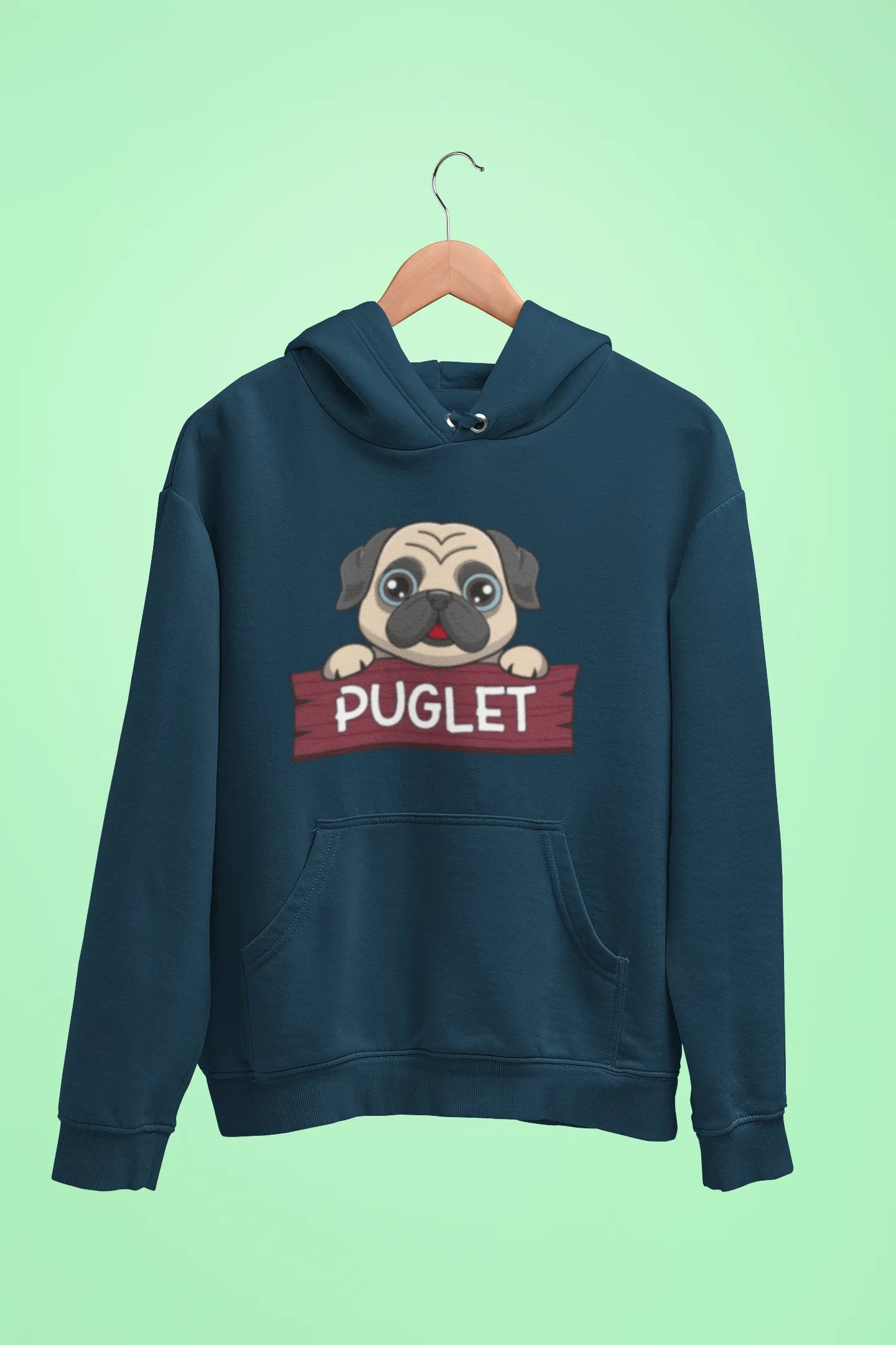 pug puglet unisex hoodie navy blue