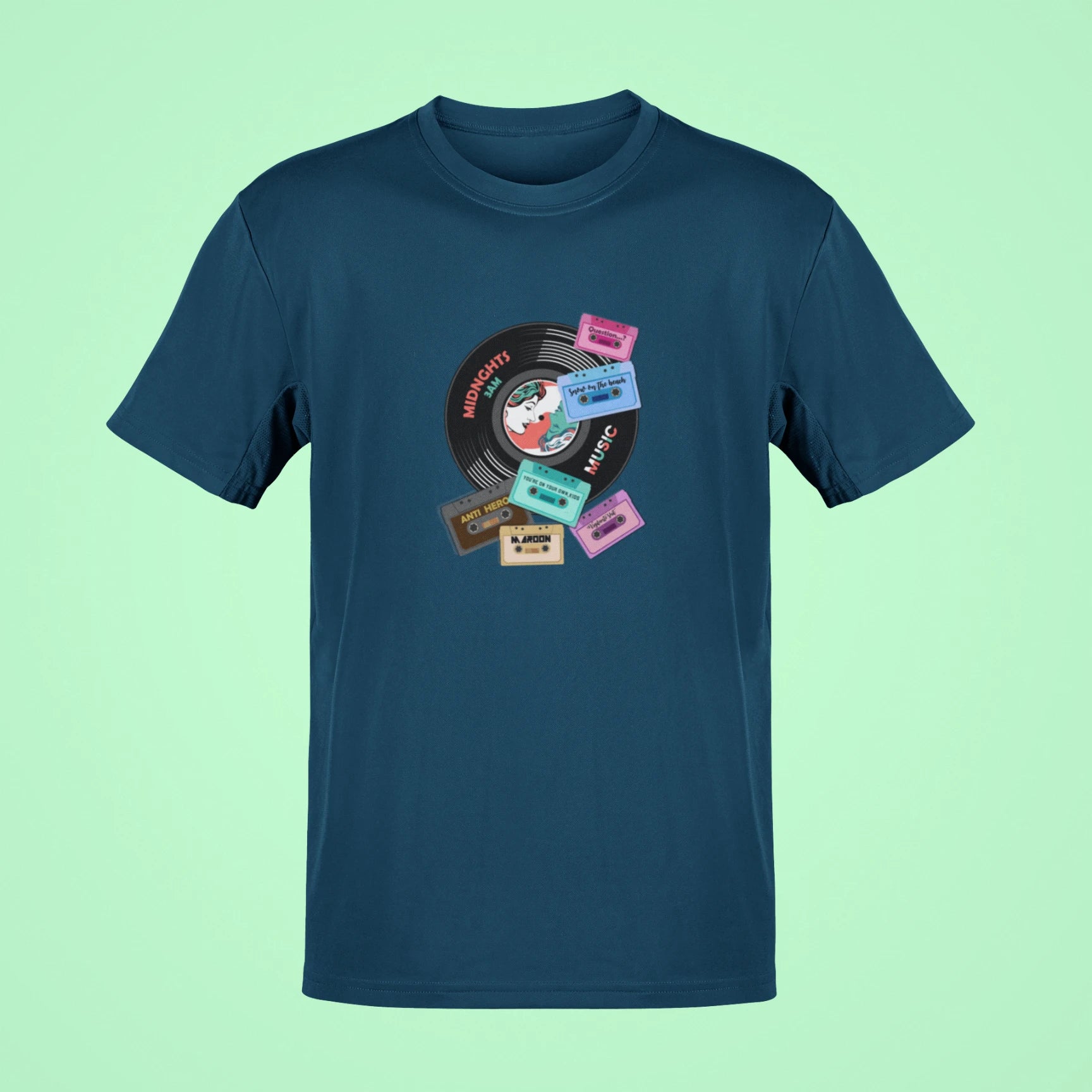 taylor swift albums cds and cassette oversized t shirt navy blue