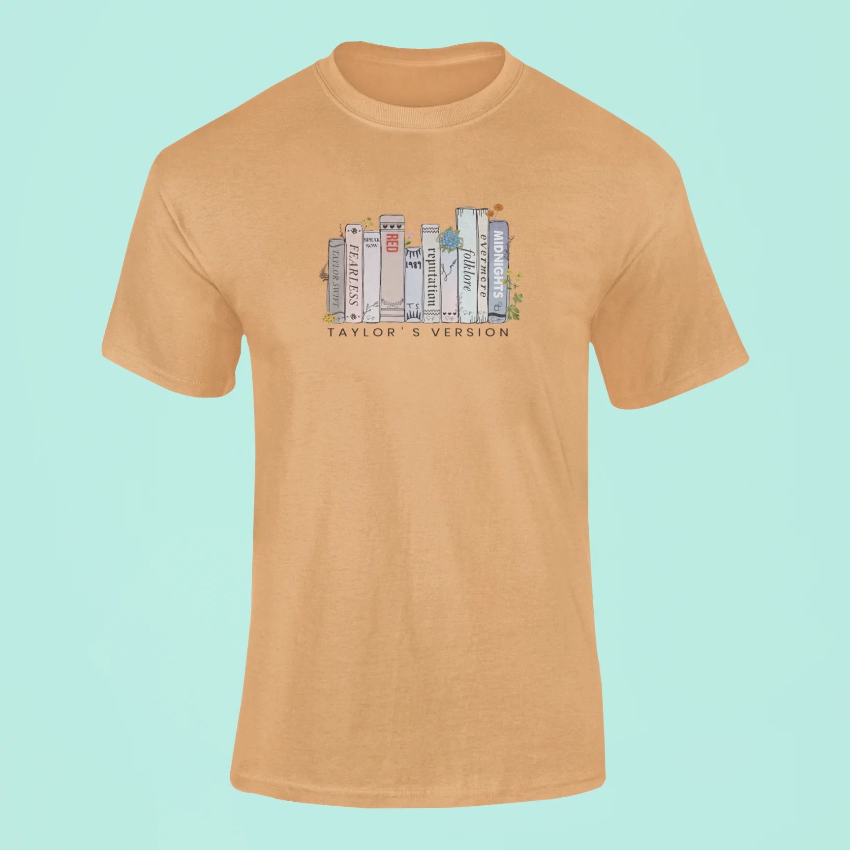 taylor swifts albums as books t shirt 2 mustard yellow