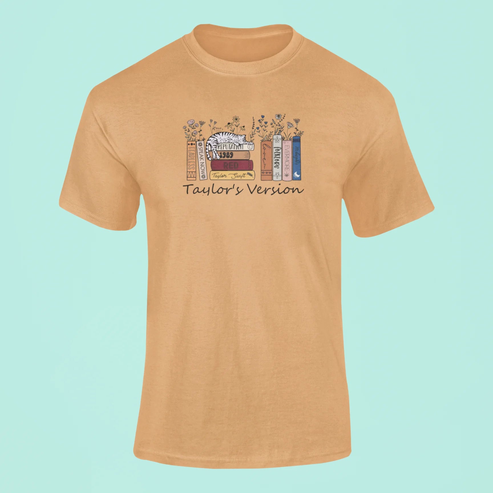 taylor swifts albums as books t shirt 3 mustard yellow