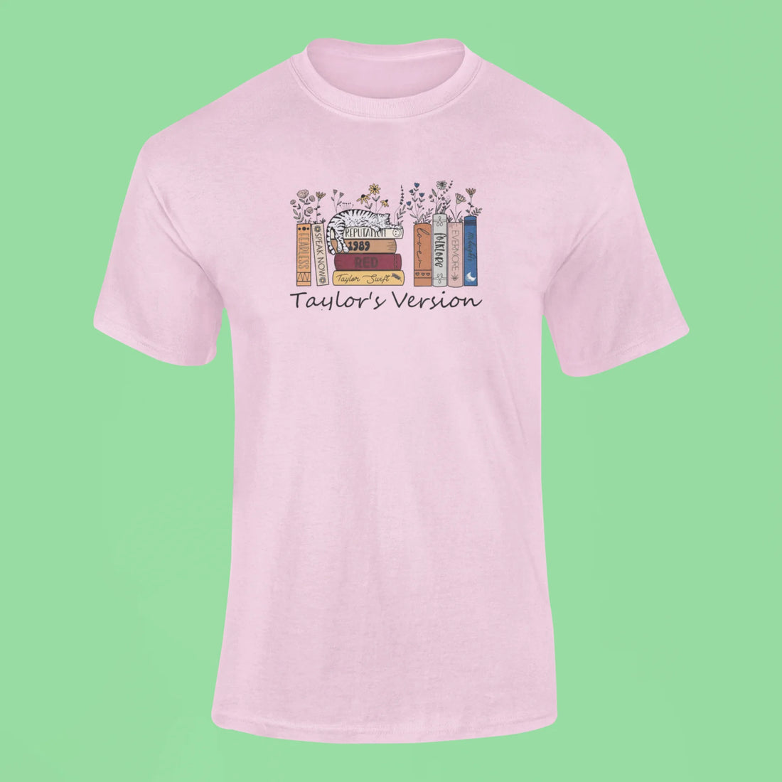 taylor swifts albums as books t shirt 3 pink