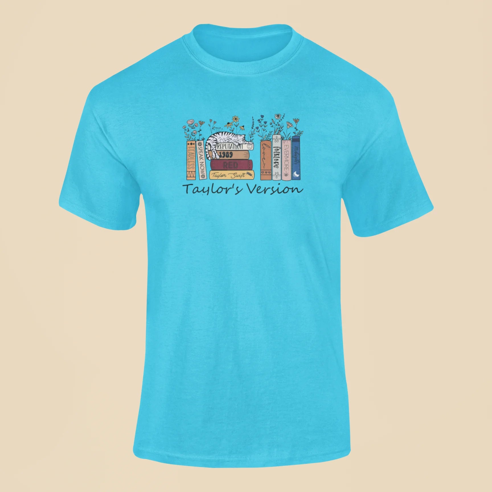taylor swifts albums as books t shirt 3 sky blue