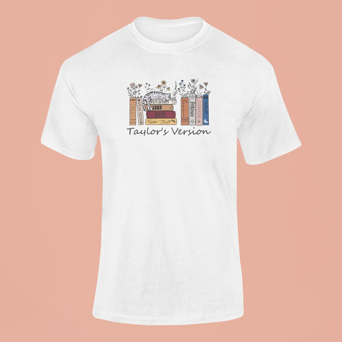 taylor swifts albums as books t shirt 3 pink