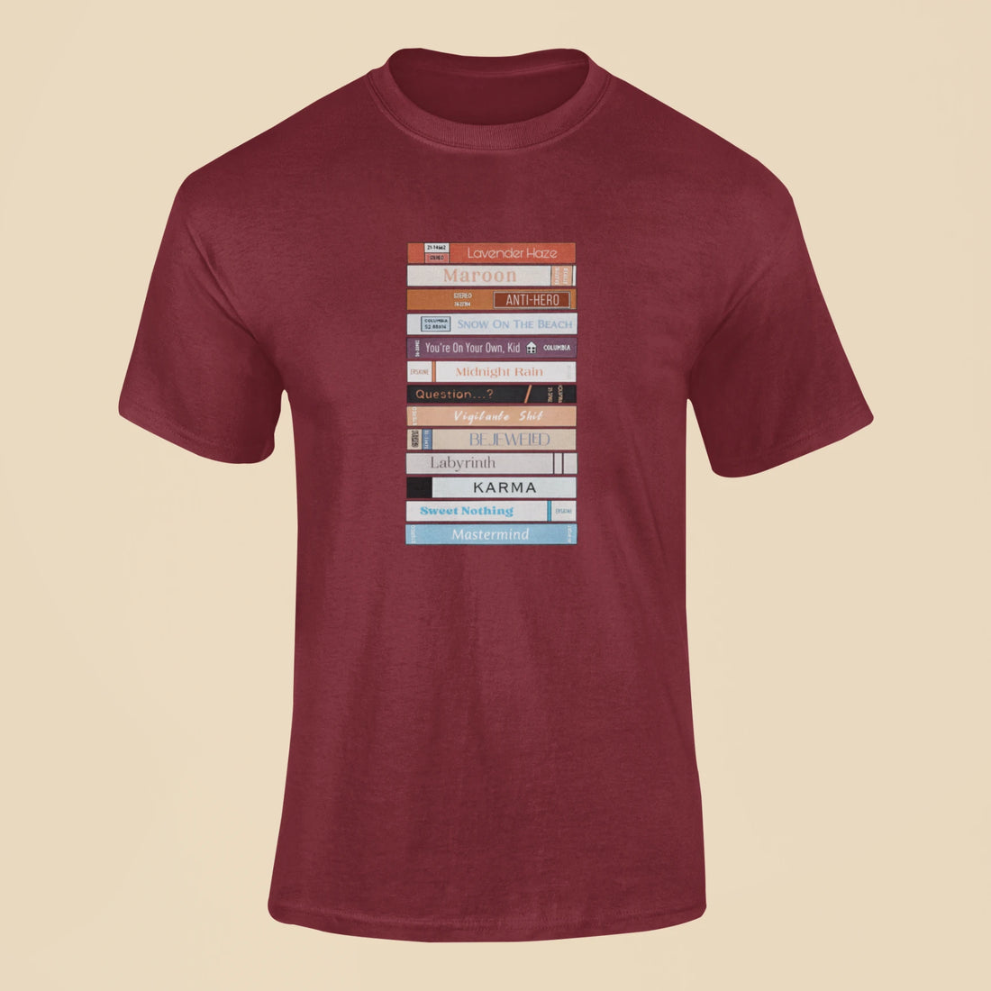 taylor swifts midnights bookshelf t shirt maroon