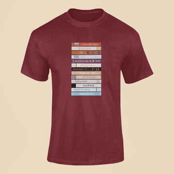 taylor swifts midnights bookshelf t shirt maroon