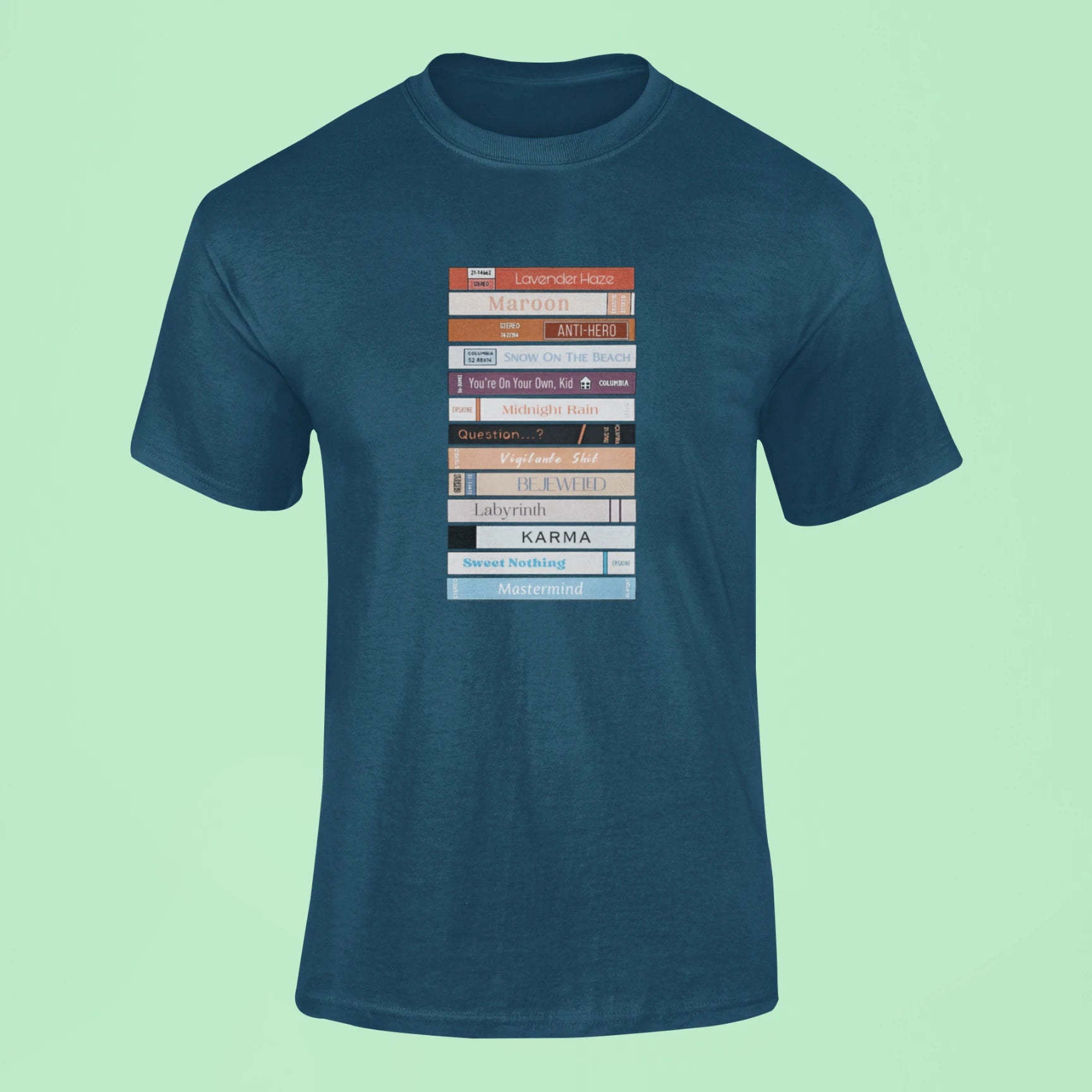taylor swifts midnights bookshelf t shirt navy blue
