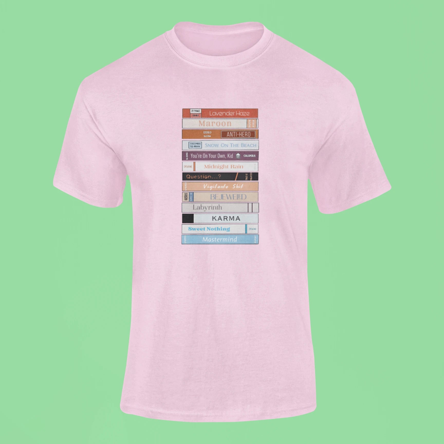 taylor swifts midnights bookshelf t shirt pink