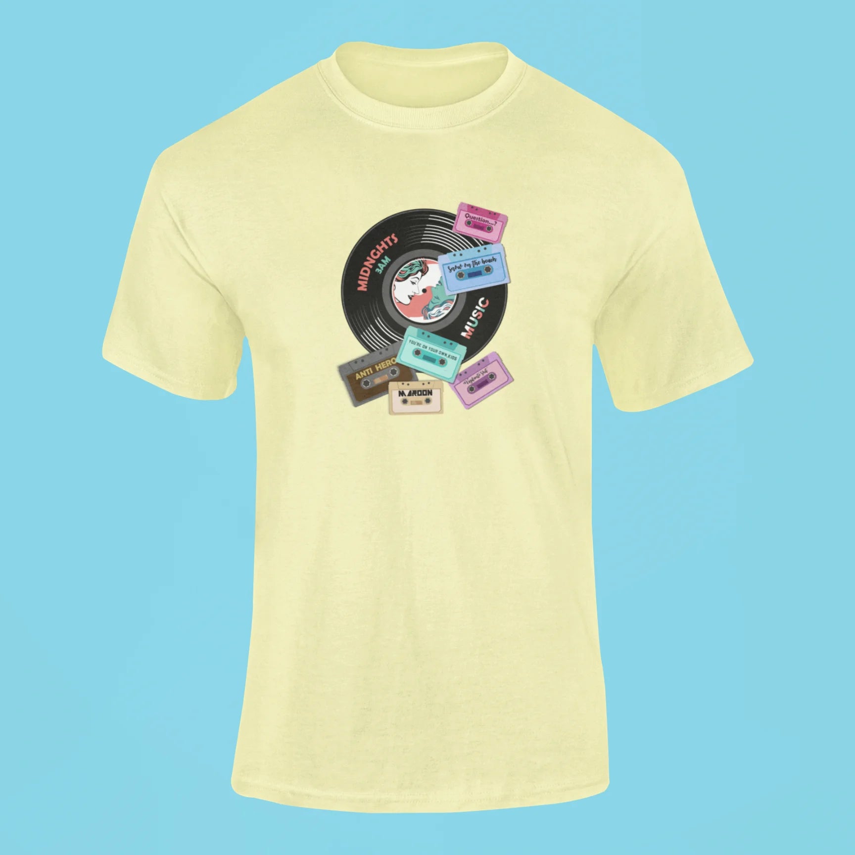 taylot swift albums cds and cassette t shirt butter yellow