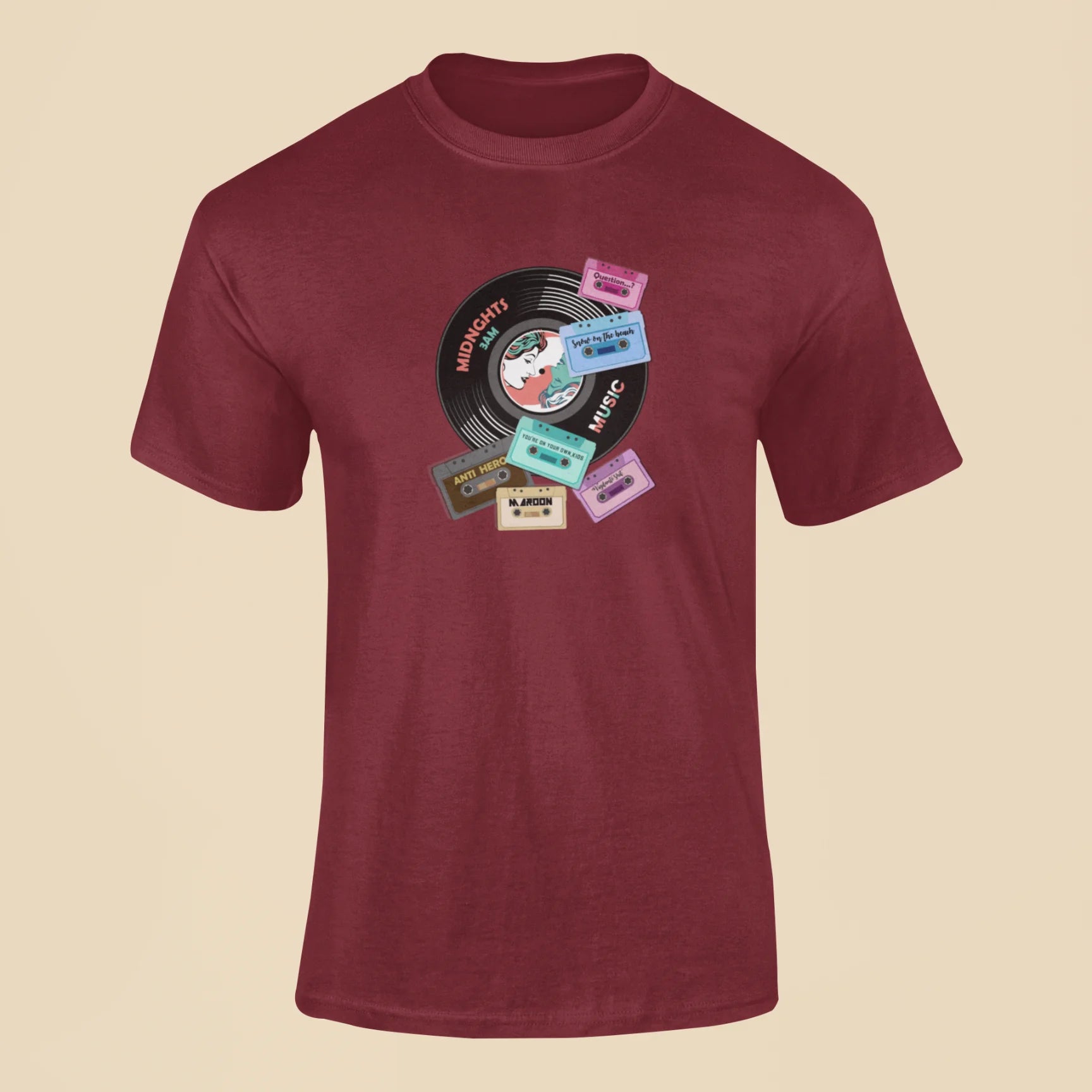 taylot swift albums cds and cassette t shirt maroon