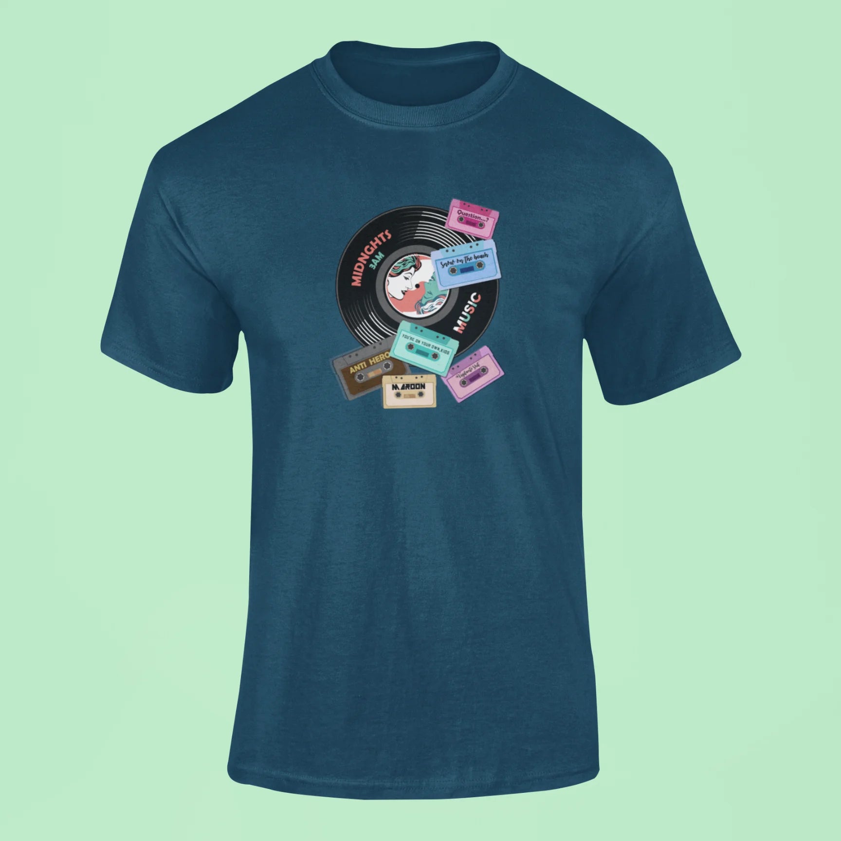 taylot swift albums cds and cassette t shirt navy blue