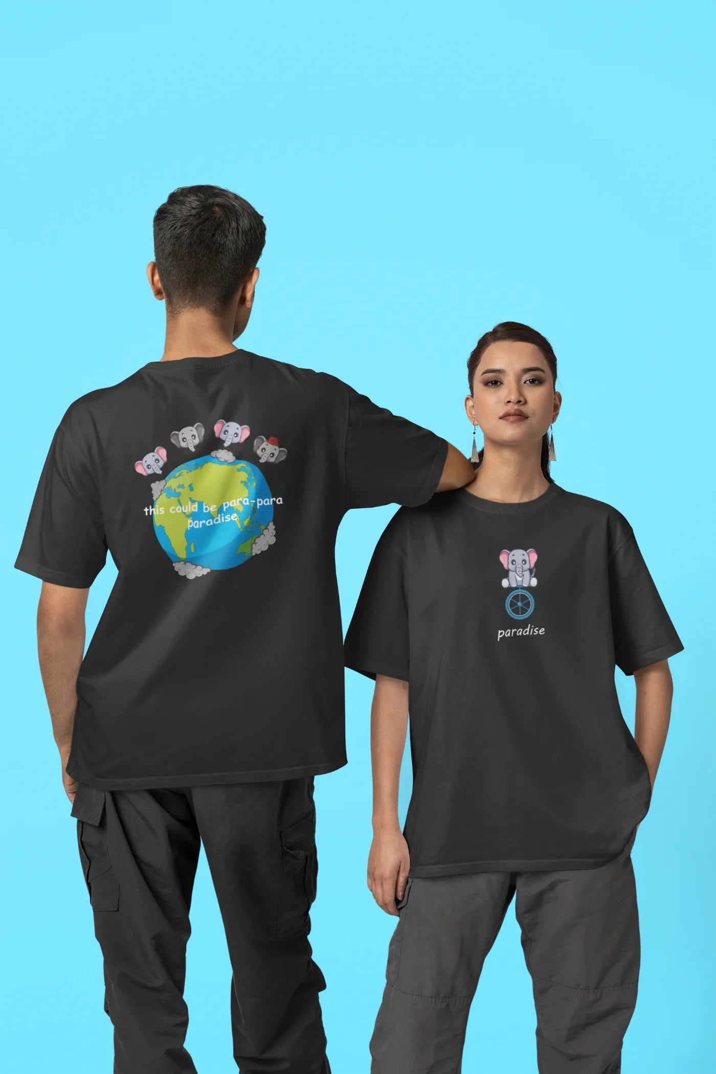 Dit zou para-para-paradise kunnen zijn. Oversized T-shirt met print op voor- en achterkant.