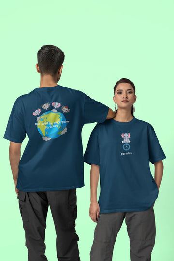 Dit zou para-para-paradise kunnen zijn. Oversized T-shirt met print op voor- en achterkant.