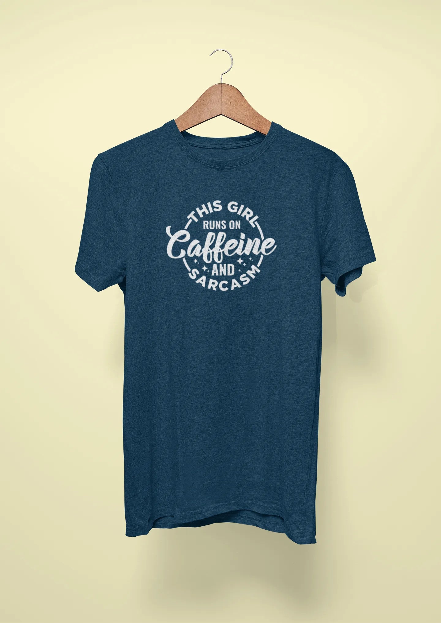 this girl runs on caffeine and sarcasm navy blue