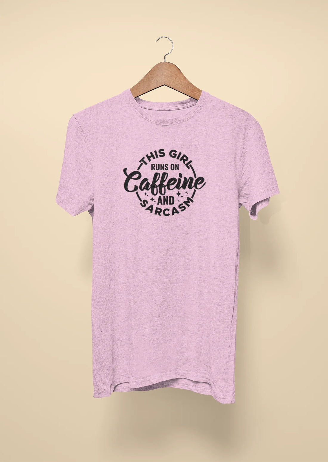 this girl runs on caffeine and sarcasm pink