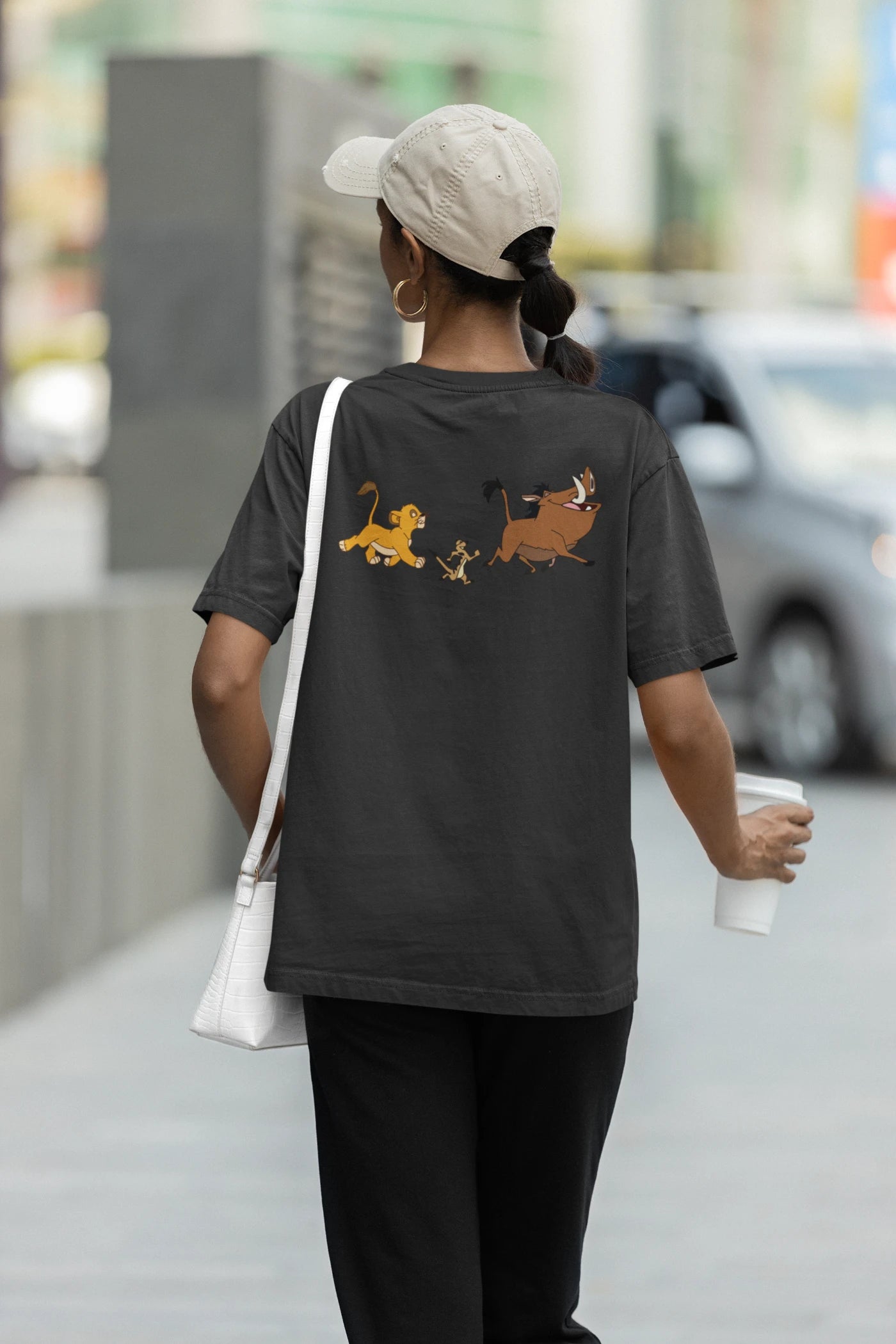 Timon, Simba, Pumbaa Back Print Oversized T-Shirt