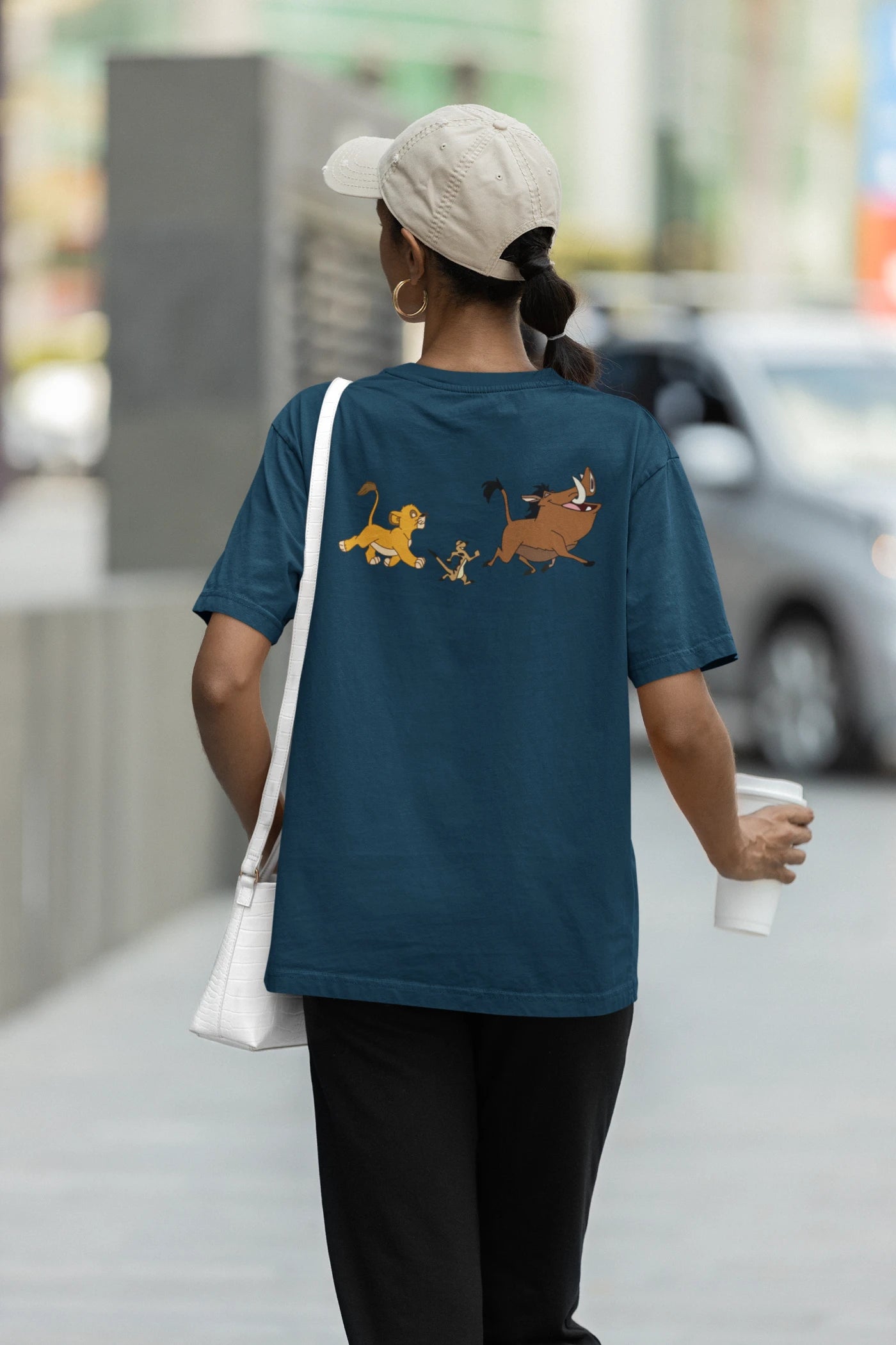 Timon, Simba, Pumbaa Back Print Oversized T-Shirt