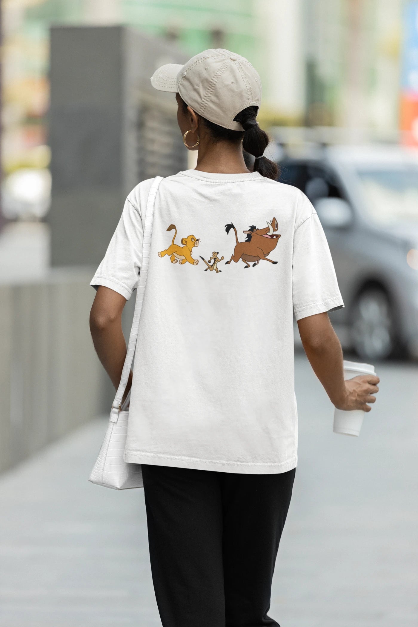 Timon, Simba, Pumbaa Back Print Oversized T-Shirt