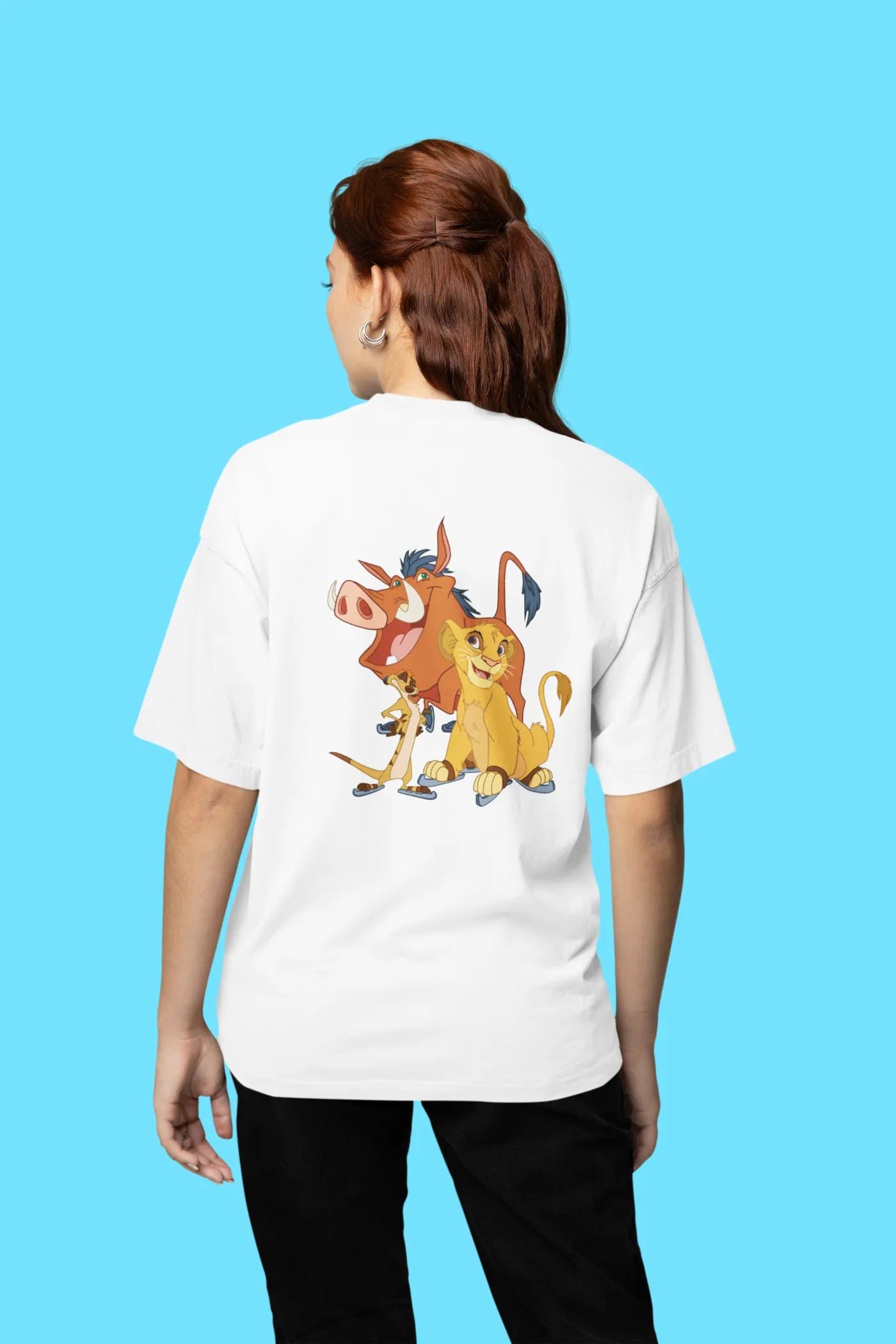 Timon, Simba, Pumbaa Back Print Oversized T-Shirt